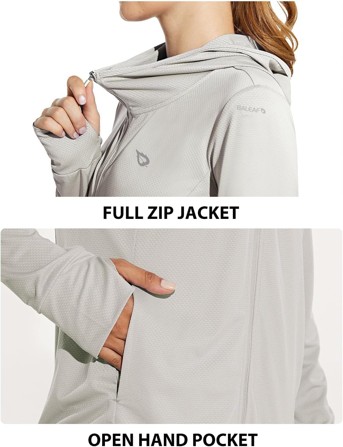baleaf Women's Sun Protection Hoodie Jacket UPF 50+ Full Zip with Pocket