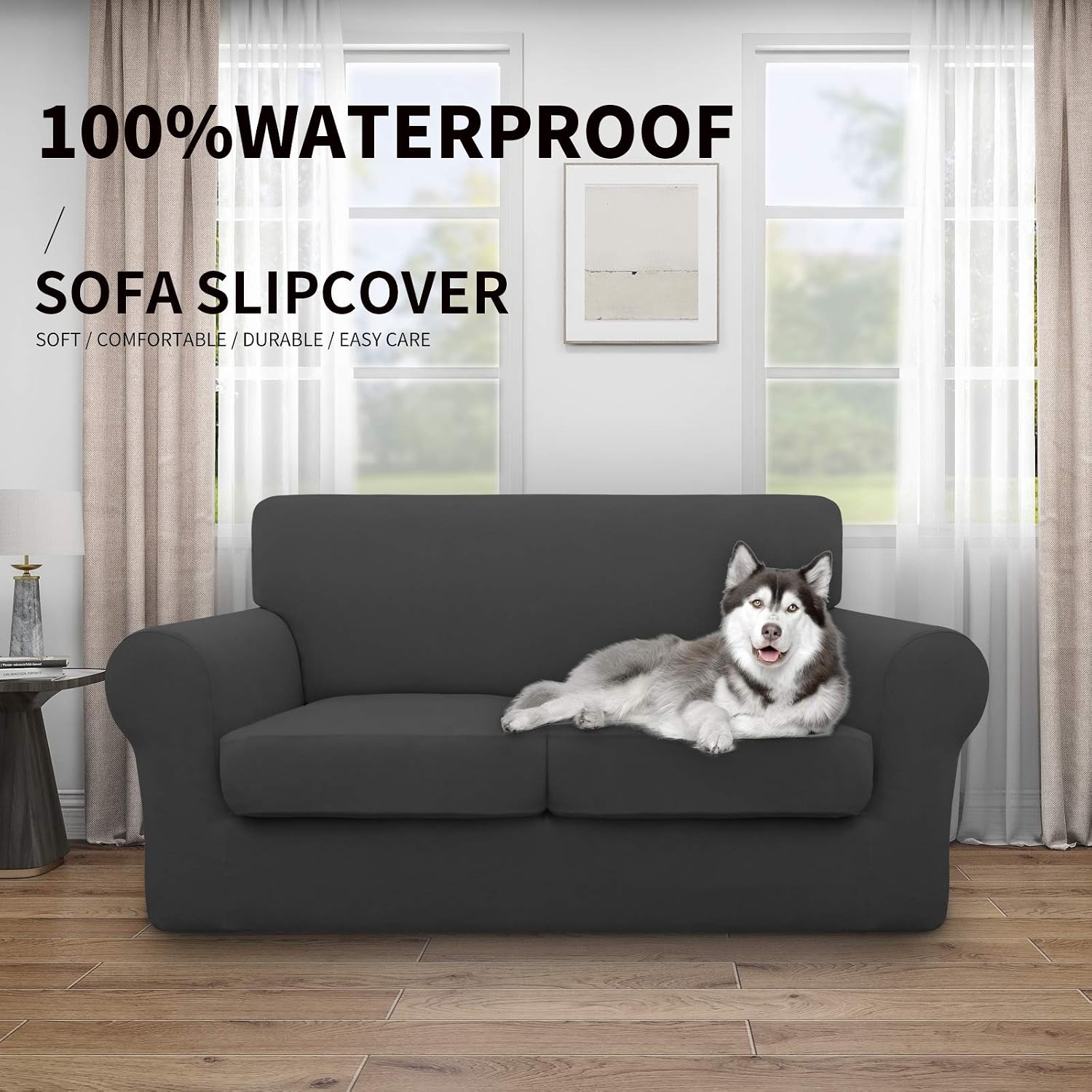 Easy-Going 4 Pieces Waterproof Recliner Chair Slipcover Washable | Stretch Soft Couch Cover for Dogs, Sofa Slipcover for Recliner Couch Furniture Protector for Kids, Pets Dark Gray