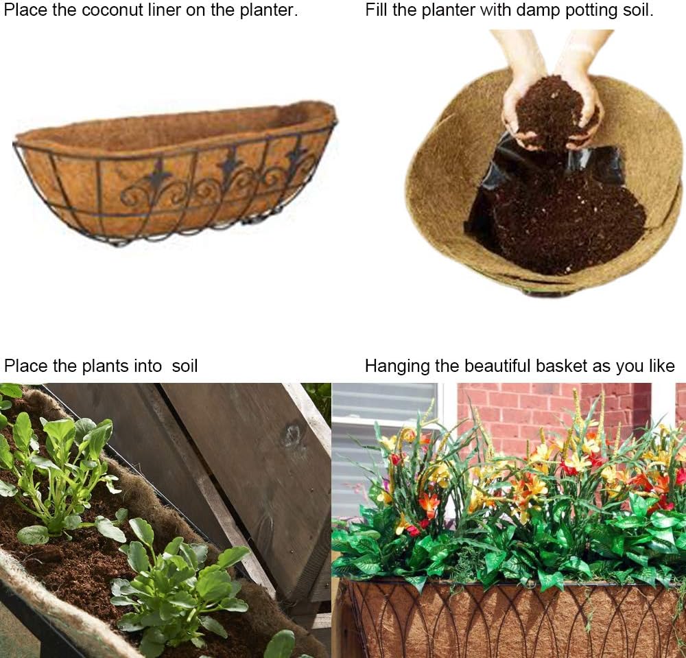24 Inch Coconut Liners for Planters,Horse Trough Coco Liners for Window Box/Hanging Trough Planter