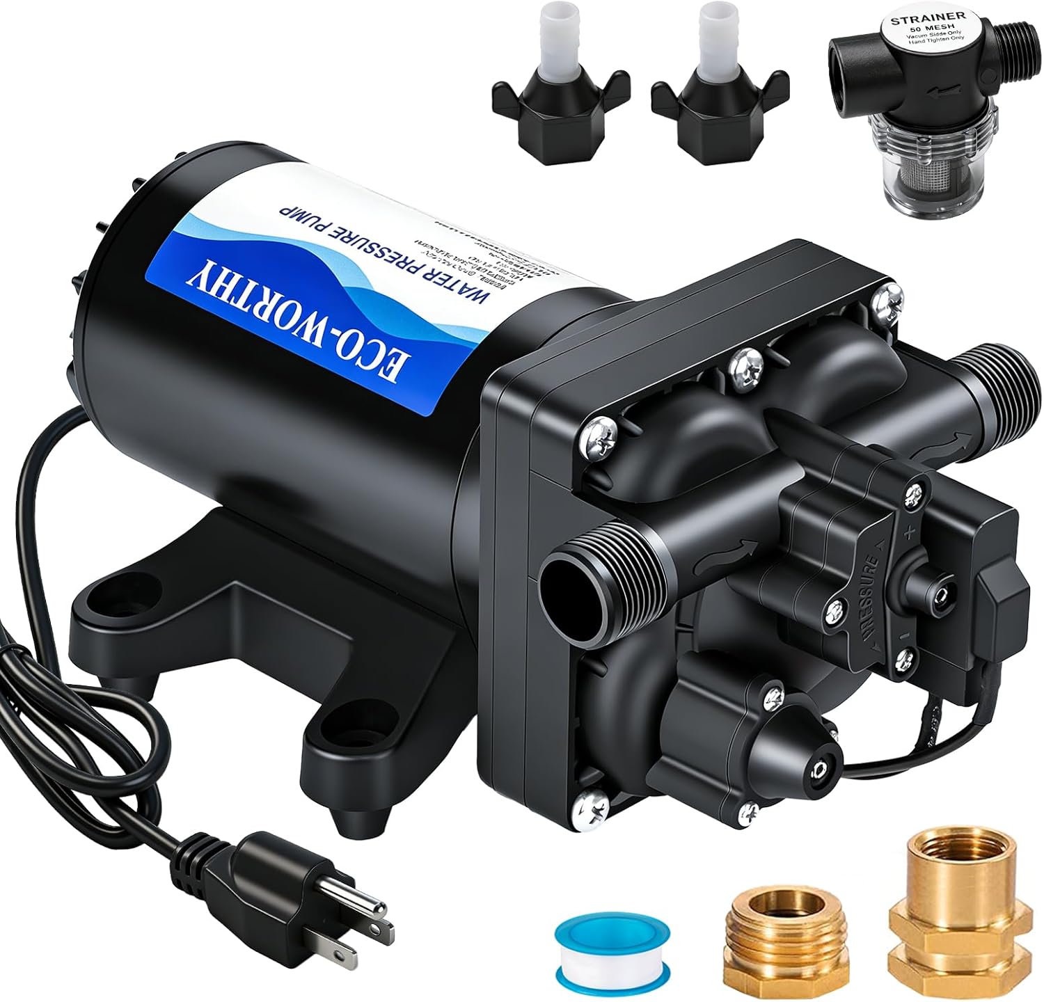 ECO-WORTHY 110V AC Fresh Transfer Diaphragm Water Pump On Demand 5.5GPM 70PSI High Pressure Water Booster Pump 110 Volt with Pressure Switch for