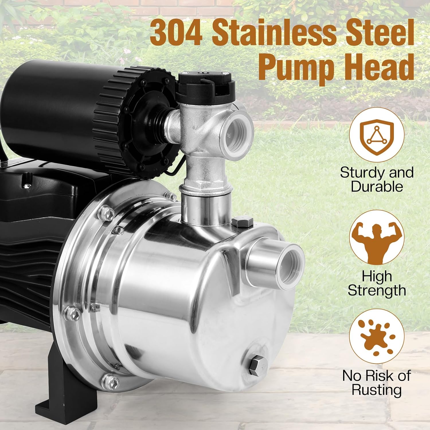 3/4 HP Water Pressure Booster Pump for House, Shallow Well Pump with Pressure Tank, Stainless Steel 1050 GPH 110V Auto On/Off Water Booster Pump
