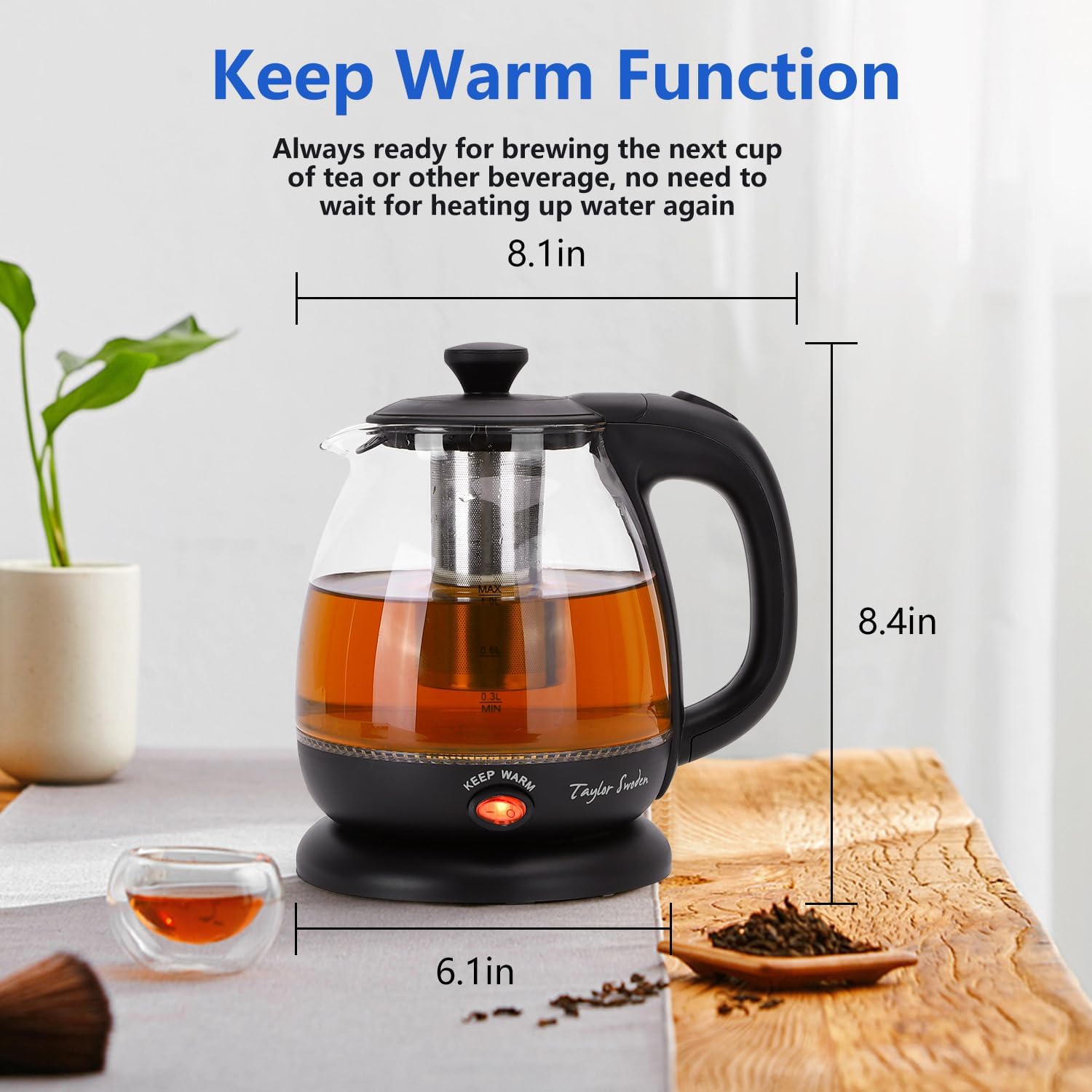 Taylor Swoden Electric Kettle with Tea Infuser, 1L Small Electric Tea Kettle with Keep Warm, LED Light Hot Water Boiler & Heater for Coffee & Teas
