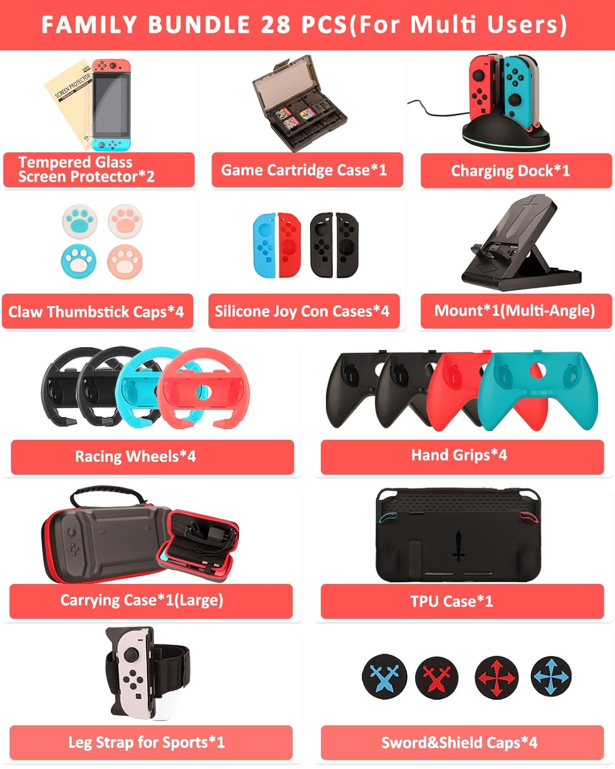 Switch Accessories - Family Bundle Accessories for Nintendo Switch