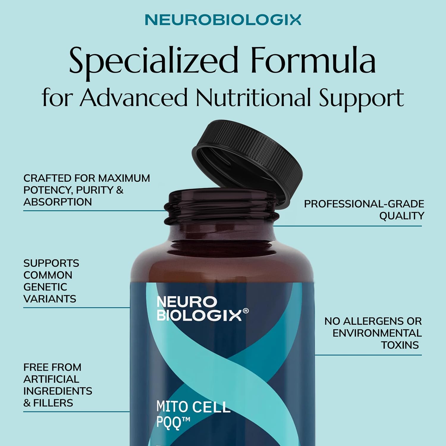 Neurobiologix Mito Cell PQQ Energy & Focus, CoQ10 & NADH, 60 Capsules | Vitamin C, Acetyl L-Carnitine & Antioxidants, Mitochondrial Support