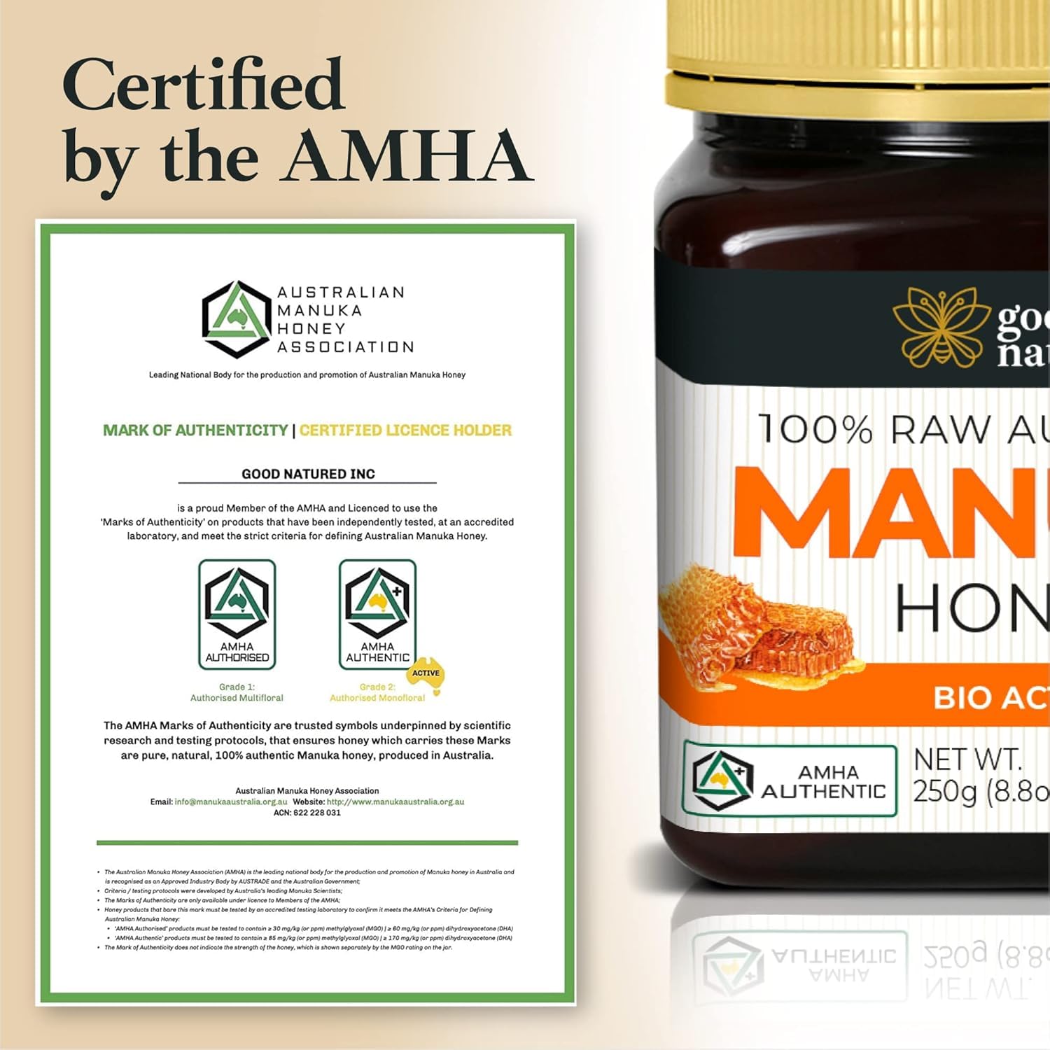 Manuka Honey Medical Grade - Raw Australian Manuka Honey MGO 850+ | Good Natured - AMHA Certified - Lab Tested - Non-GMO - BPA-Free - Premium Quality - Product of Australia - 8.8 oz