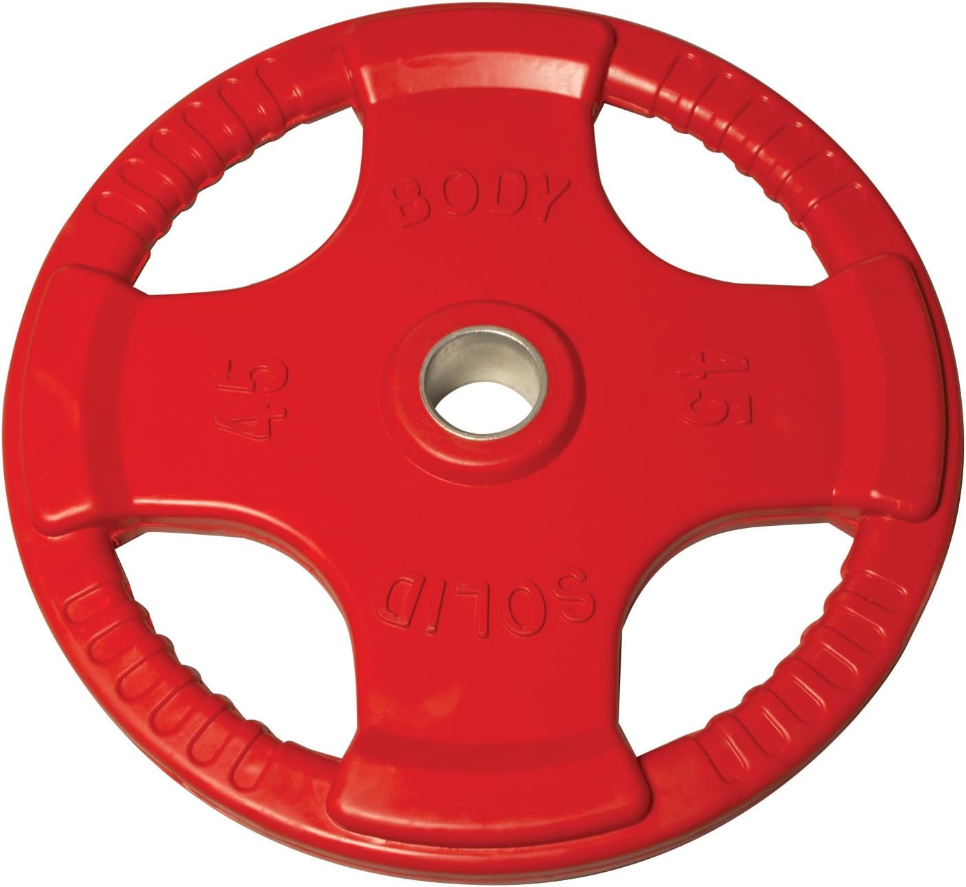 Body-Solid Quad Grip Design Rubber Plate - Olympic Weight Plates with Rubber Coating for Weight Lifting and Strength Training