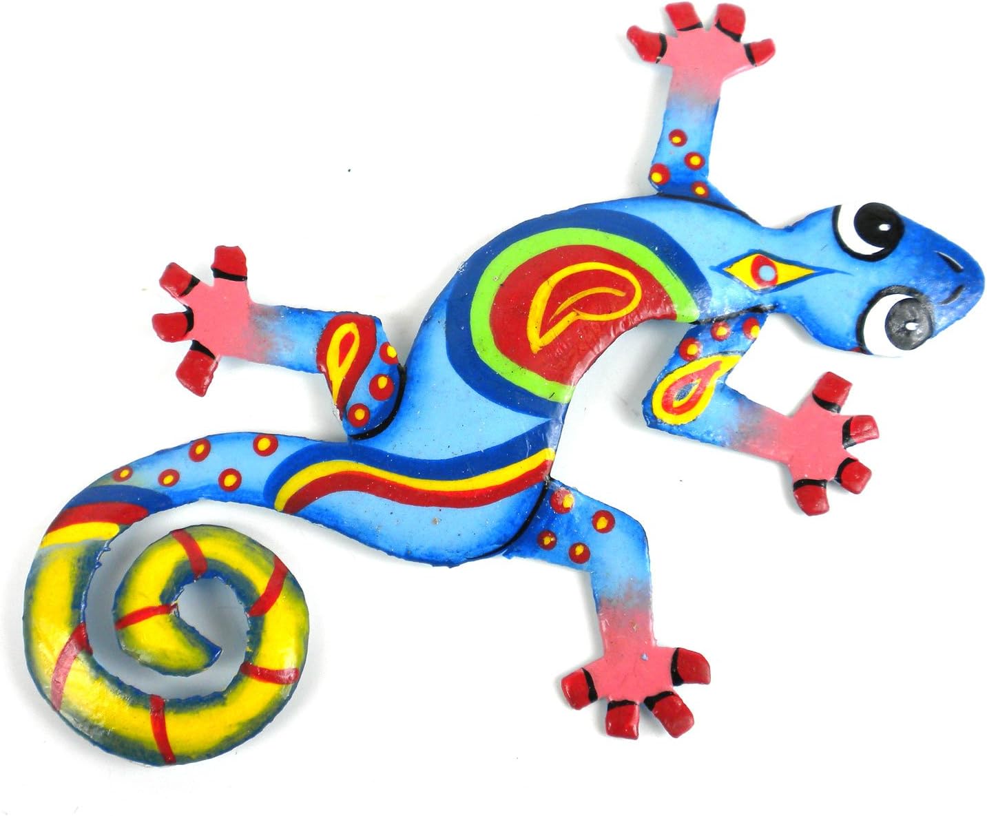 Global Crafts 8" Painted Gecko Recycled Haitian Metal Wall Art Blue Green, Florida