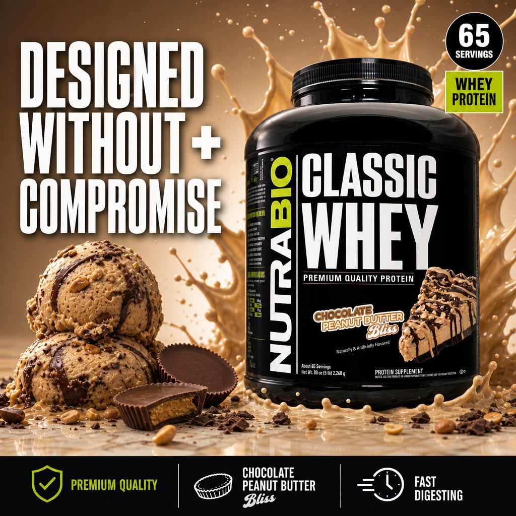 NutraBio Classic Whey Protein Powder- 25G of Protein Per Scoop - No Fillers, Artificial Colors, Preservatives - Chocolate Milkshake, 2 Pounds
