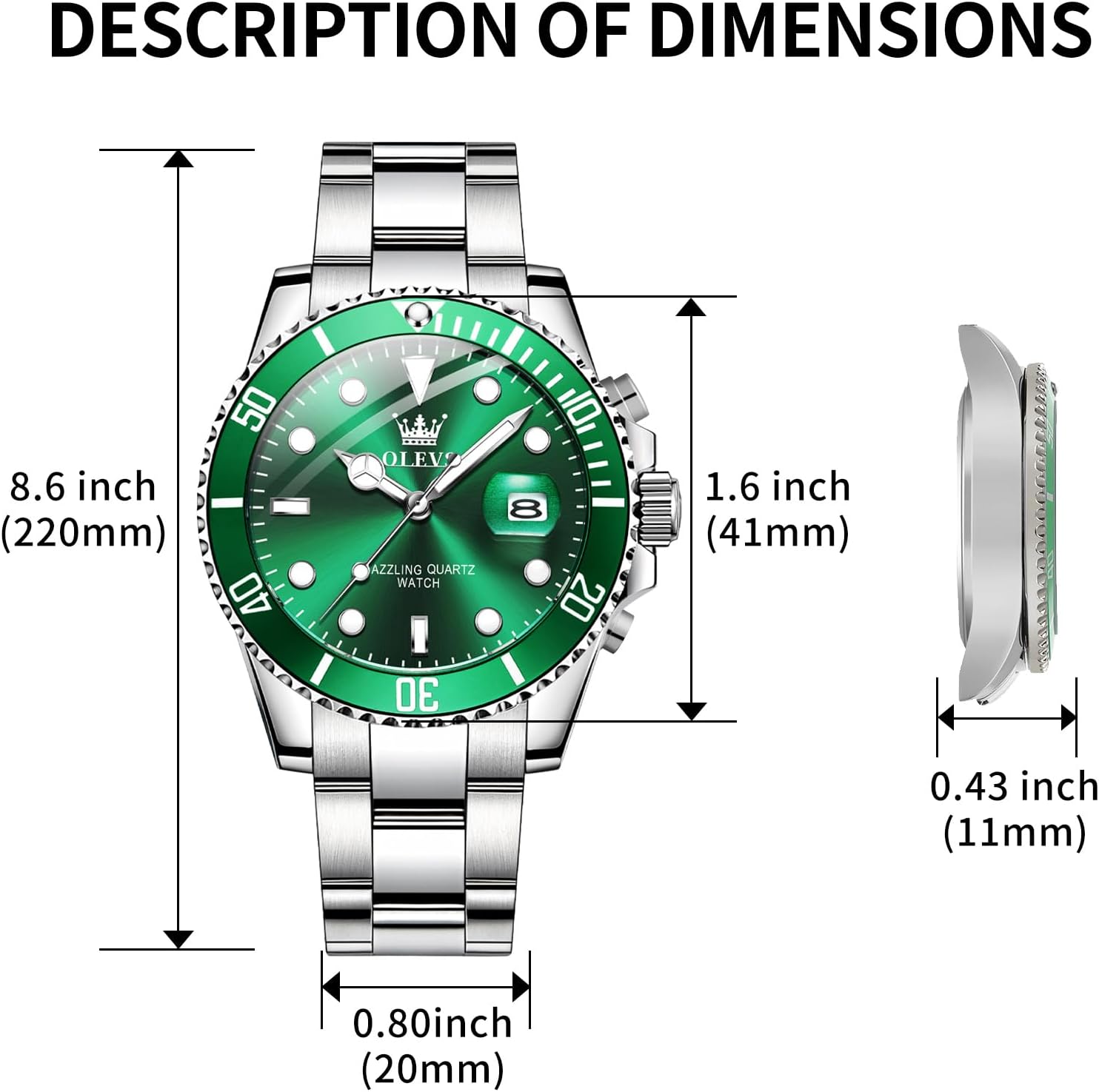 OLEVS Luxury Watches for Men Big Stainless Steel Waterproof Quartz Analog