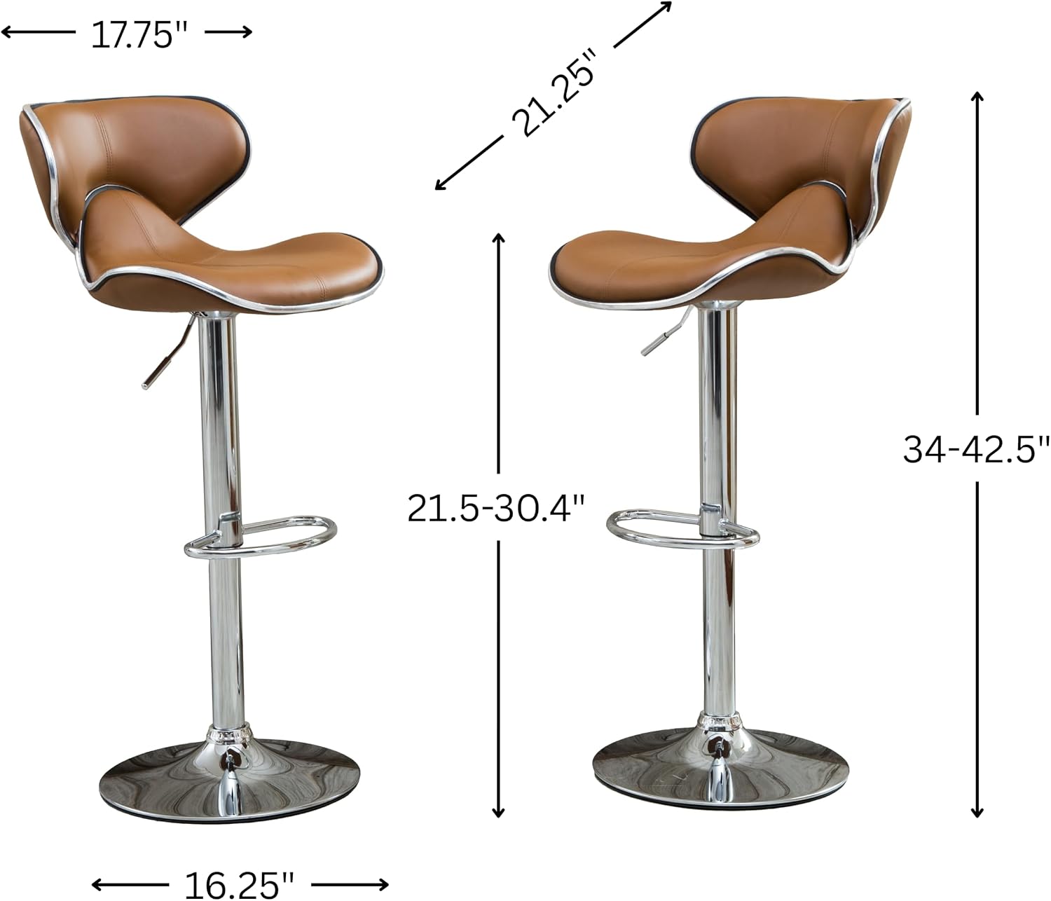 Roundhill Furniture Masaccio Cushioned Leatherette Upholstery Airlift Adjustable Swivel Barstool with Chrome Base, Set of 2, Blue
