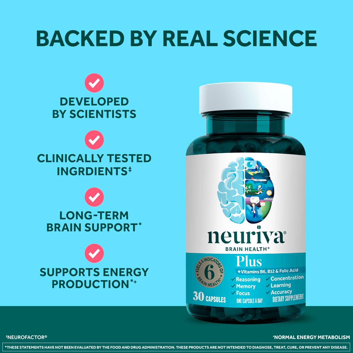 NEURIVA Plus Brain Supplements for Memory and Focus, Clinically Tested Nootropics Neurofactor and Phosphatidylserine, with Vitamin B12