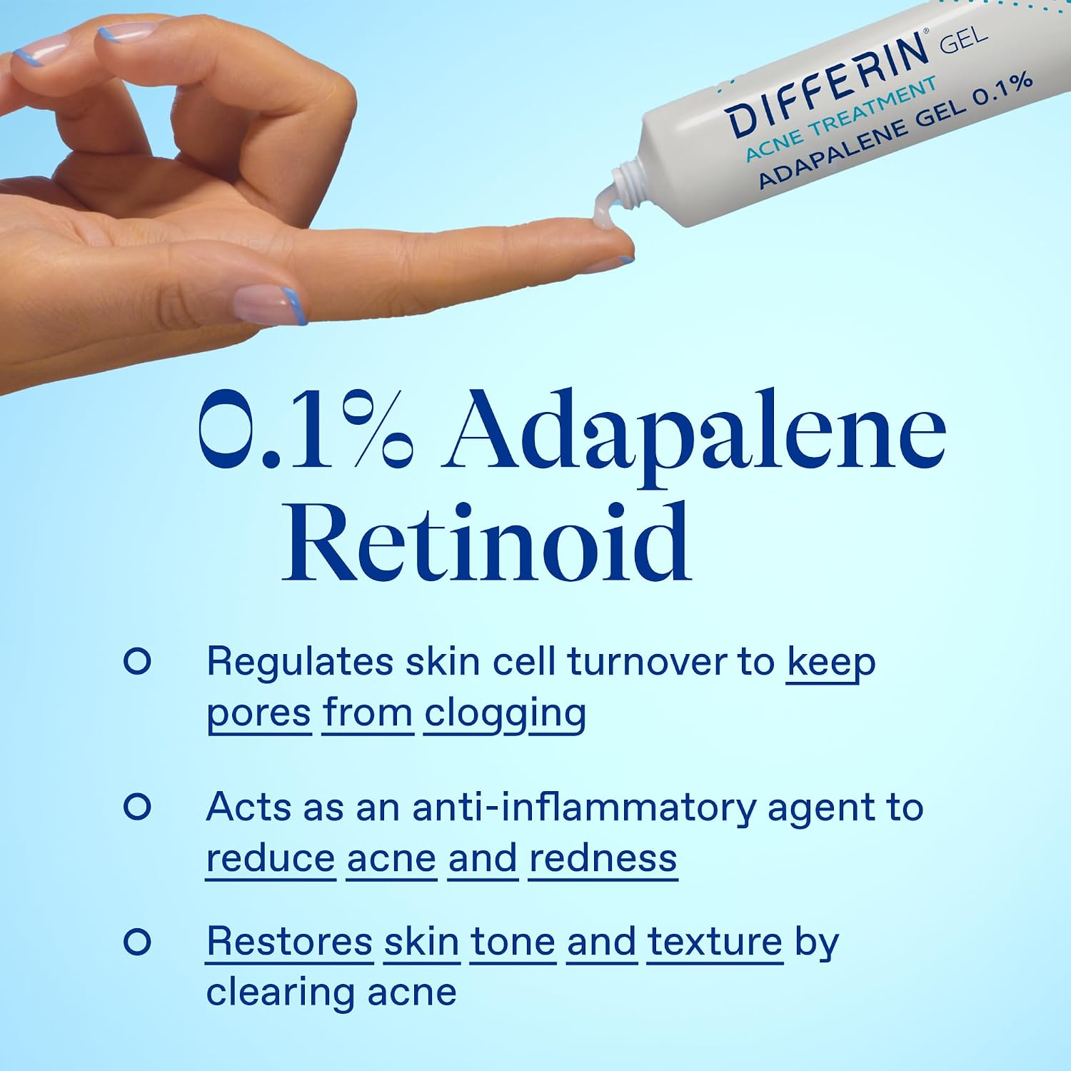 Differin Acne Retinoid Treatment Gel, 0.1% Adapalene, 45g Tube, 2ct