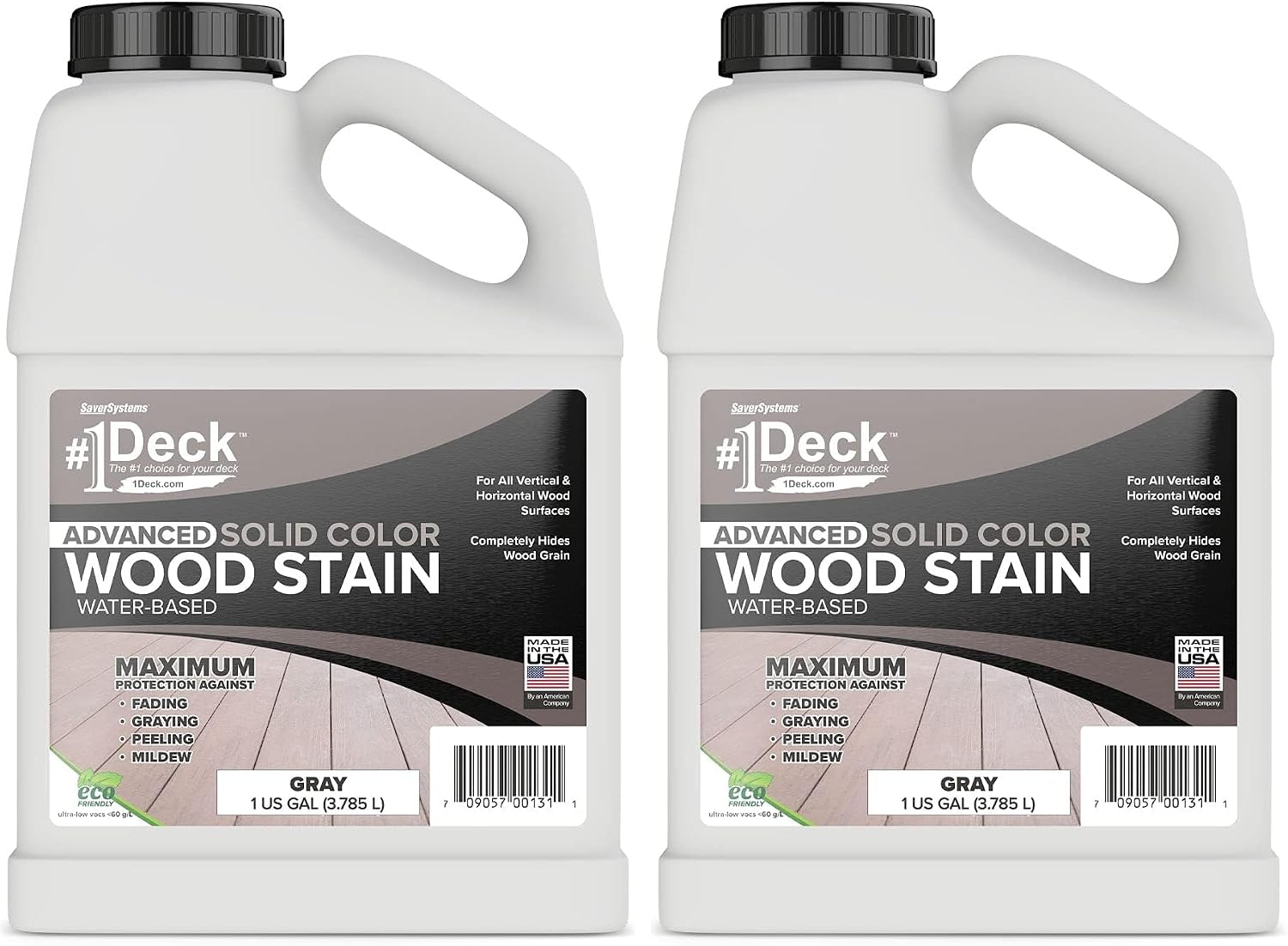 #1 Deck Premium Advanced Solid Color Outdoor Wood Stain and Sealer in One – Water Based Sealant for Wood Decks, Fences, & Siding - 1 Gal - Made in USA - Simply White