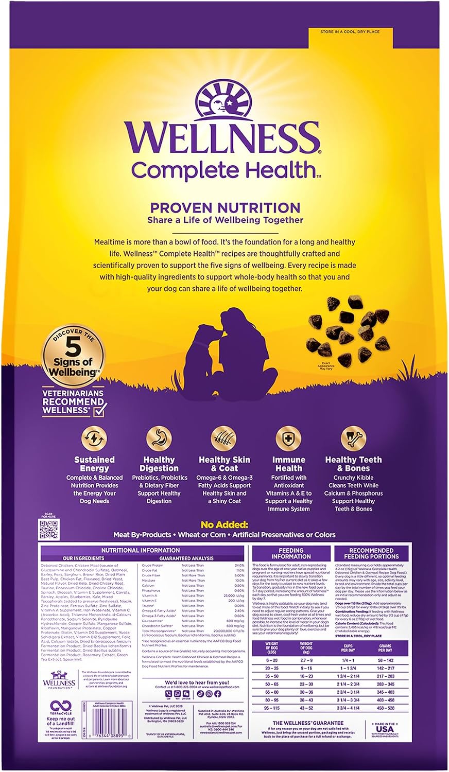 Wellness Complete Health Adult Dry Dog Food, Wholesome Grain Kibble, Natural, Chicken and Oatmeal Recipe, 5 lb Bag