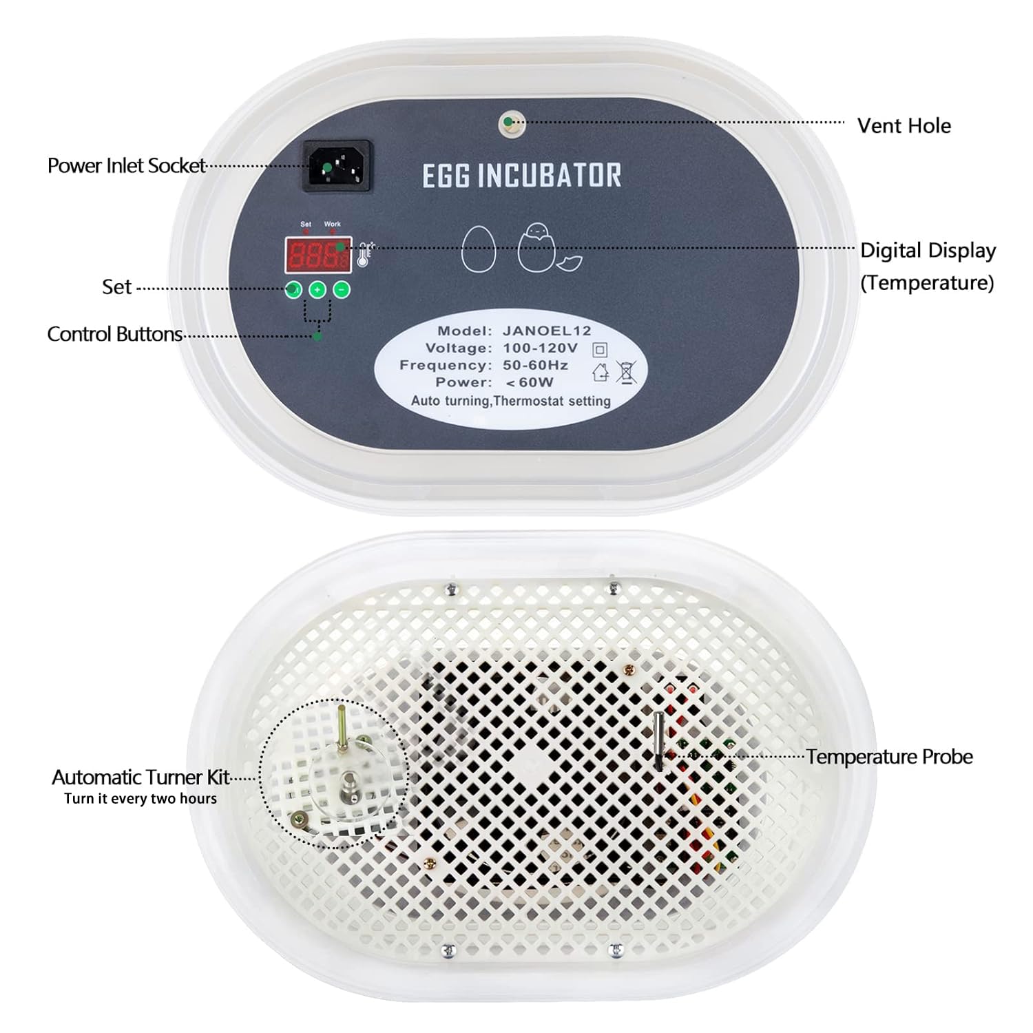 HBlife Digital Egg Incubator for Hatching 9-12 Chicken, Quail and Duck Eggs, with Fully Automatic Egg Turning and Temperature Display