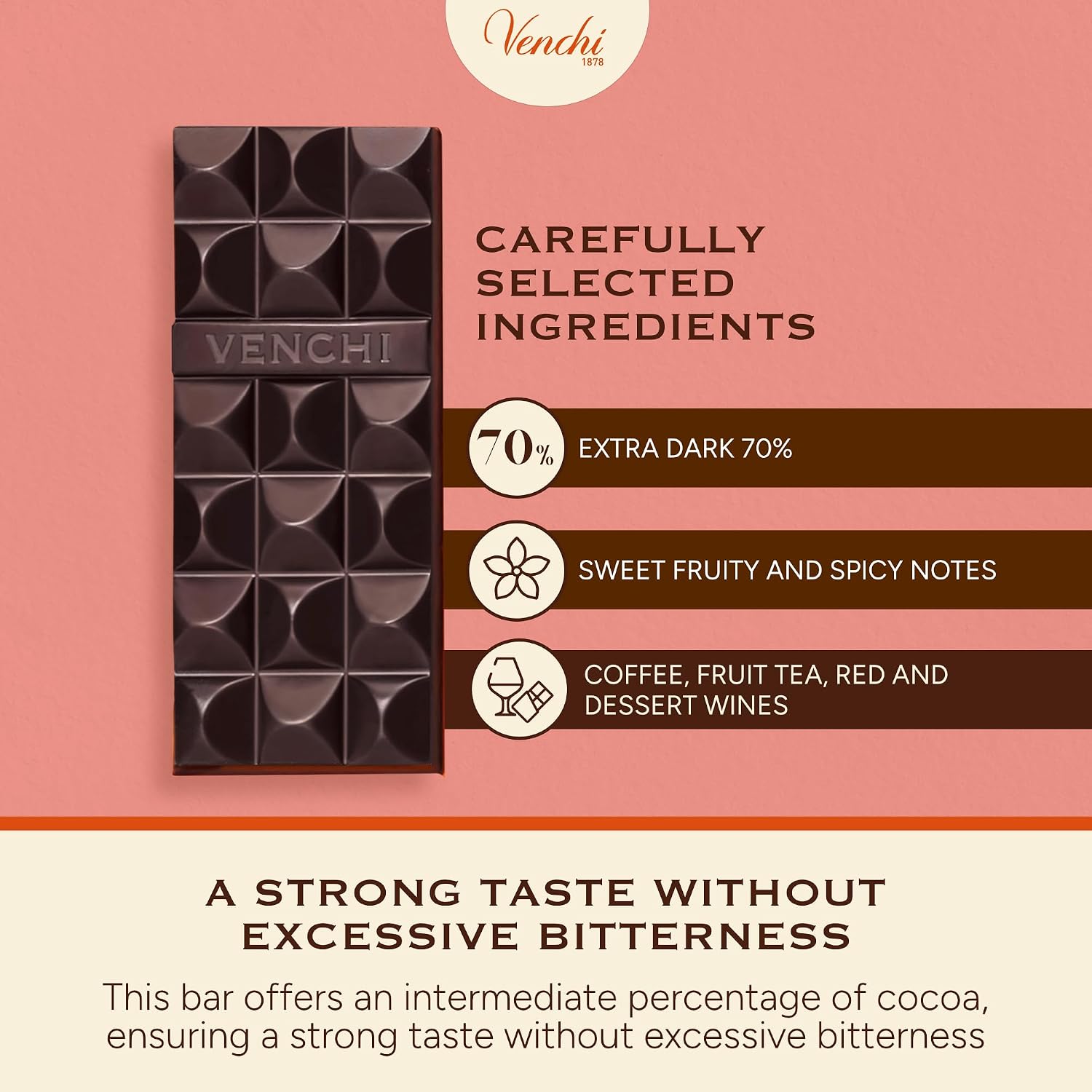 Venchi - Venezuelan Cocoa Blend - 85% Dark Chocolate Bar, 2.46oz - Single Origin Premium Fine Chocolate - Naturally Gluten Free - Vegan