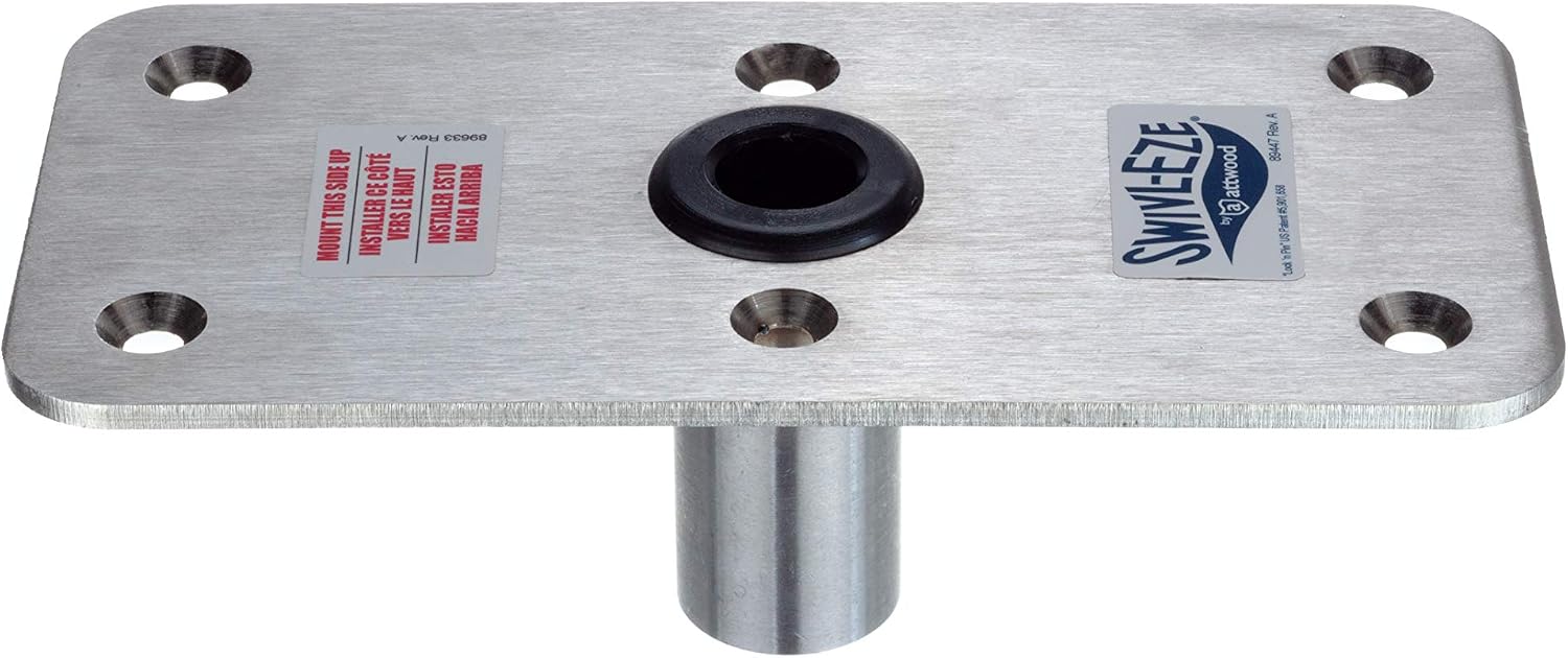 Swivl-Eze attwood SP-67739 Swivl-Eze Lock'N-Pin Stainless Steel 7-Inch x 7-Inch Non Threaded Boat Seat Pedestal Base | Non-threaded for 3/4 in pin socket, needs 2-3/4 in mounting hole, satin finish, exceeds ABYC standards, Type B rating