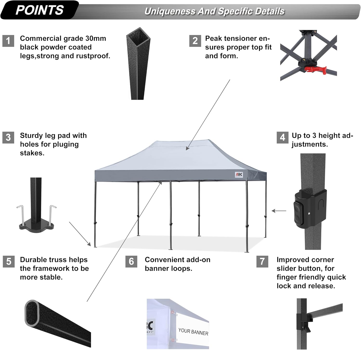 ABCCANOPY Patio Pop Up Canopy Tent 10x10 Commercial-Series (Black)