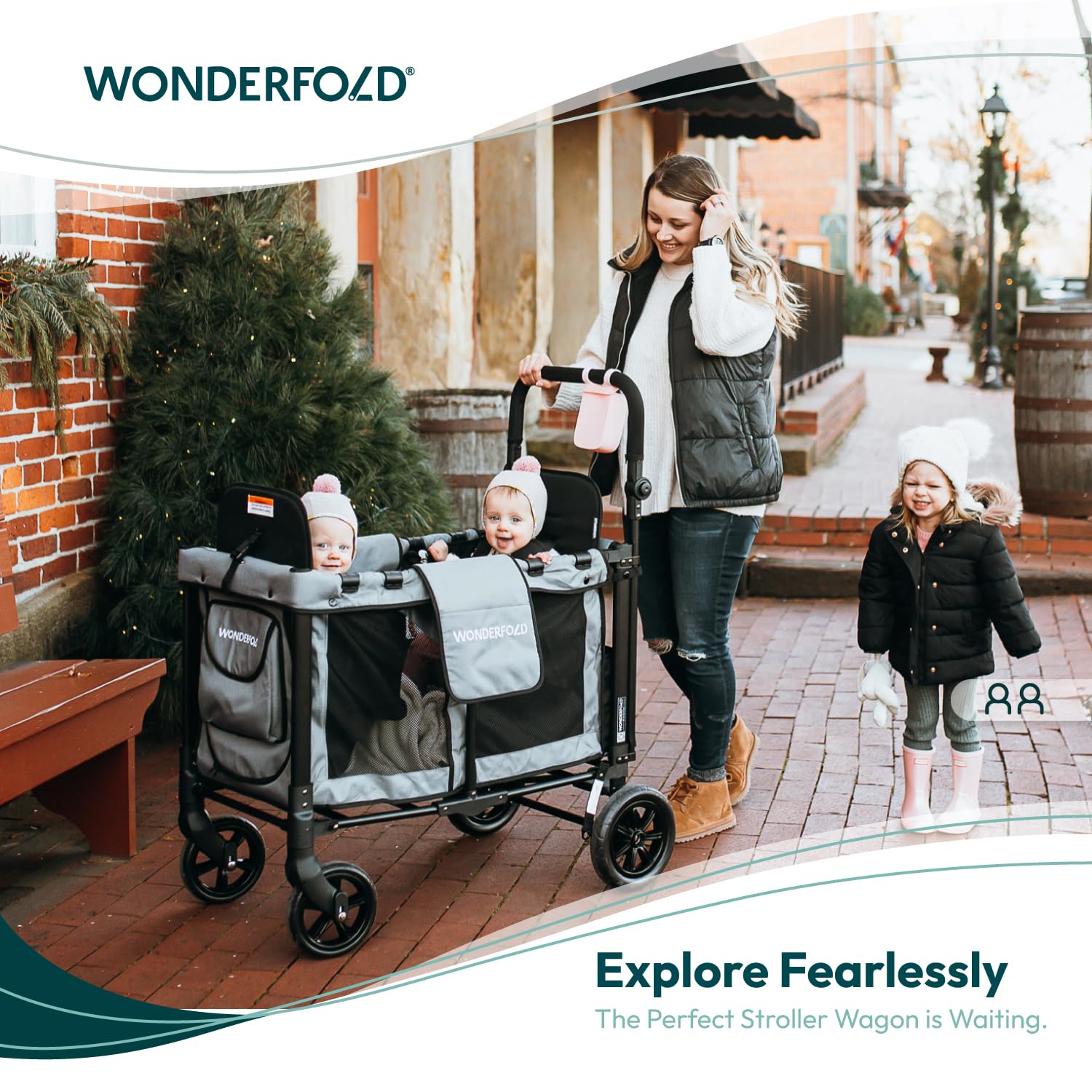 WonderFold W2 Stroller Wagon, Steel Frame, 2 Seater, Black