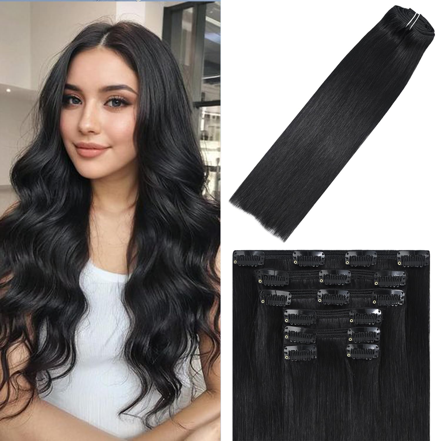 WindTouch Clip In Hair Extensions Human Hair Mixed Bleach Blonde 18Inch 75g Hair Extensions for Women Remy Blonde Extensions Clip in #18p613 7PCS