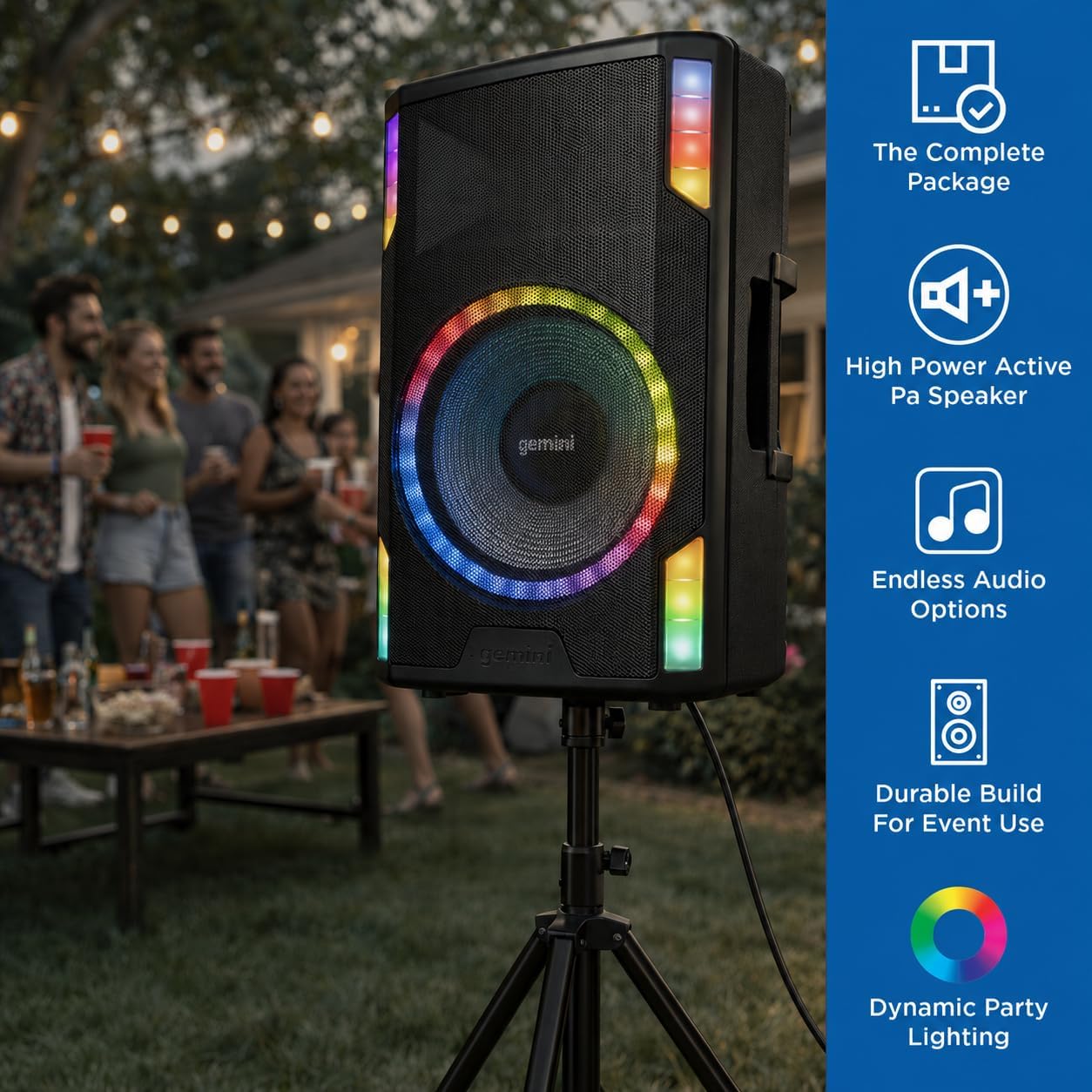 Gemini 15" Bluetooth PA Speaker, 1800 Watts, 3-Ch Mixer (GSP-2200)