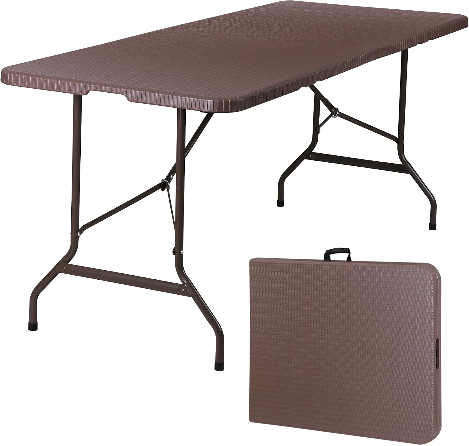 SUPER DEAL 6FT Folding Table for Indoor Outdoor, Portable Heavy Duty Fold-in-Half Plastic Dining Picnic Party Camping Table with Carrying Handle