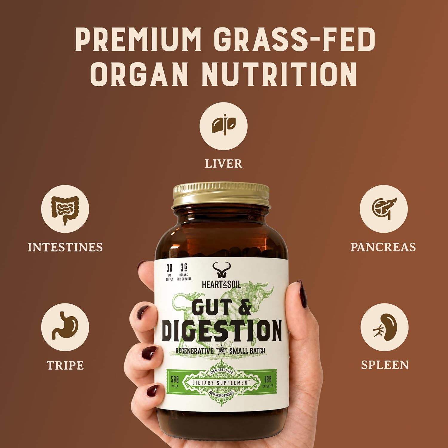 HEART & SOIL Gut & Digestion Supplement, 180 Capsules