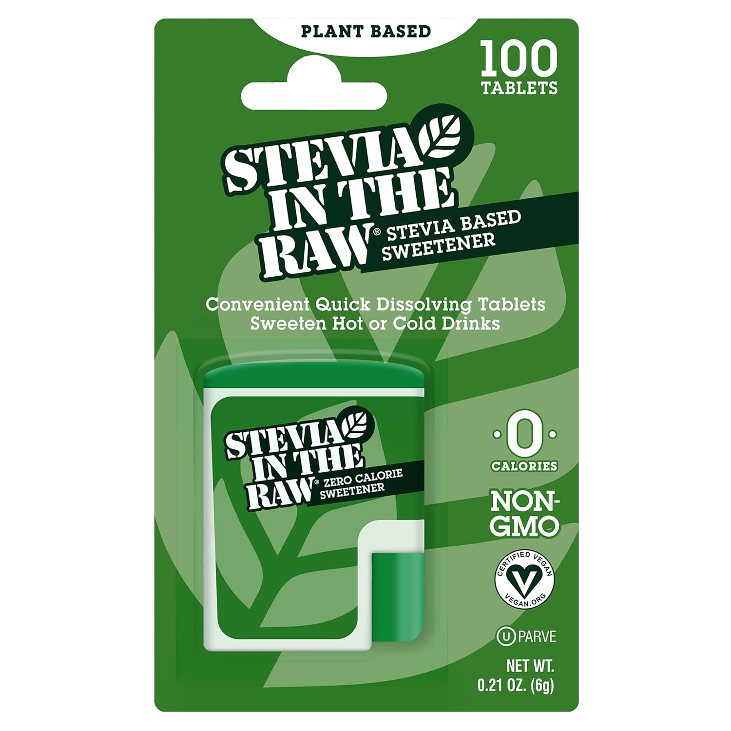 Stevia In The Raw, Stevia Sweetener Tablets, 100 Ct, Zero Calorie | Stevia Sugar Substitute, No Erythritol or Artificial Flavors, Vegan, Gluten Free, Kosher, Low Glycemic Index