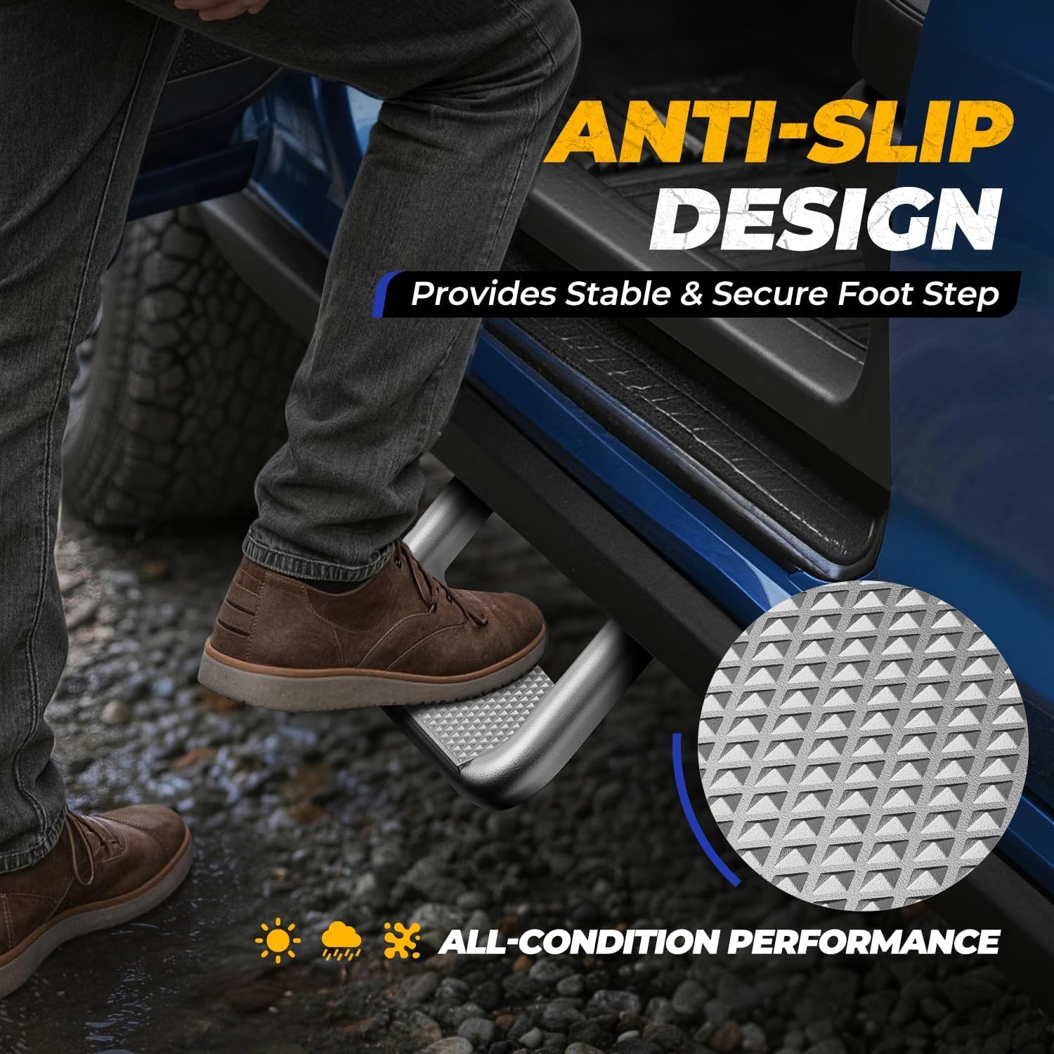 Auto Dynasty 1 Inch Universal Side Step with Mounting Brackets | Aluminum Step Rails Side Hoop Steps for Pickups & Trucks, Silver Powder Coated