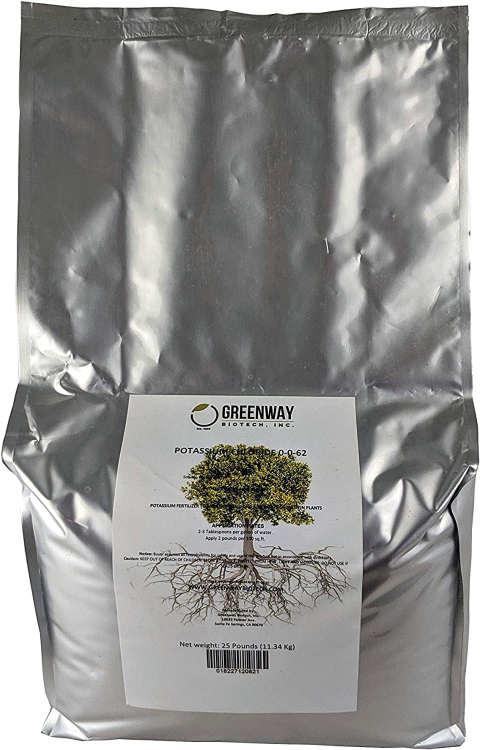 Greenway Biotech, Inc. Potassium Chloride 0-0-62 Fertilizer - Muriate of Potash | 100% Water Soluble - Improves Plant's Root Growth Fertilizers Ideal for Soil and Hydroponics - 3 Pounds