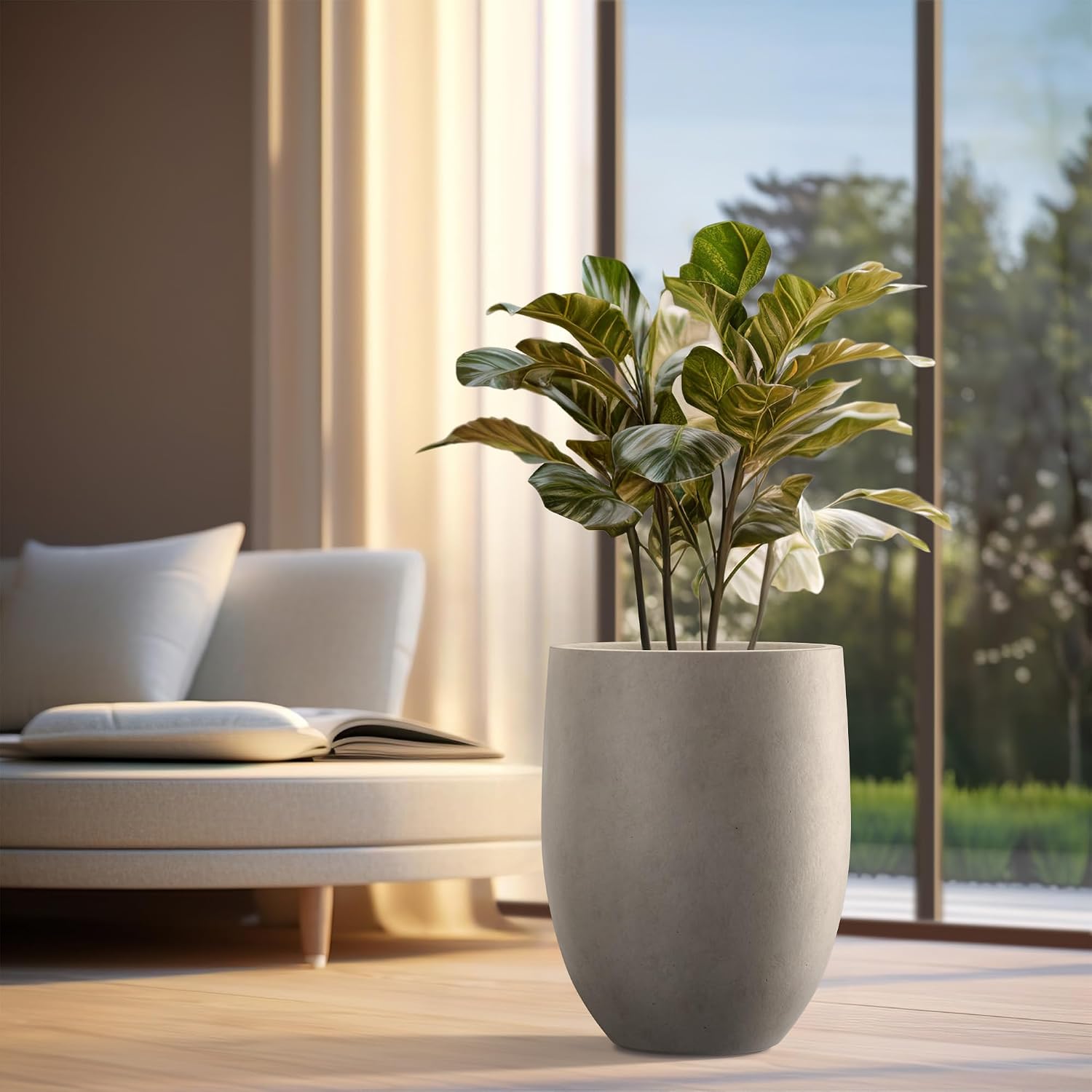 Kante Tall Concrete Planter 21.7" Modern White Floor Pot for Indoor Outdoor