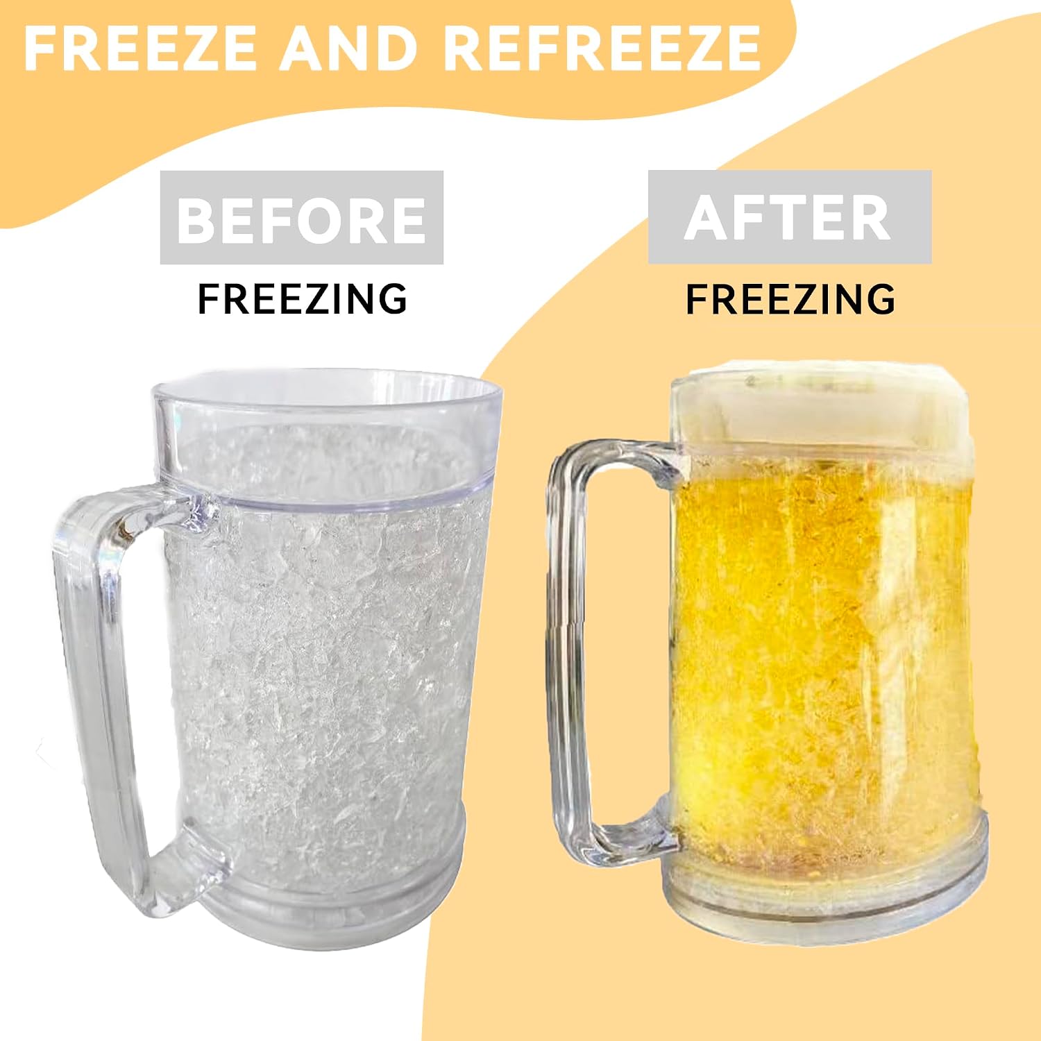 Lily's Home Freezer Beer Mugs - Set of 4 Freezable Gel-Filled 16 oz BPA-Free Acrylic Frozen Mugs for Outdoor Entertaining and Gifting