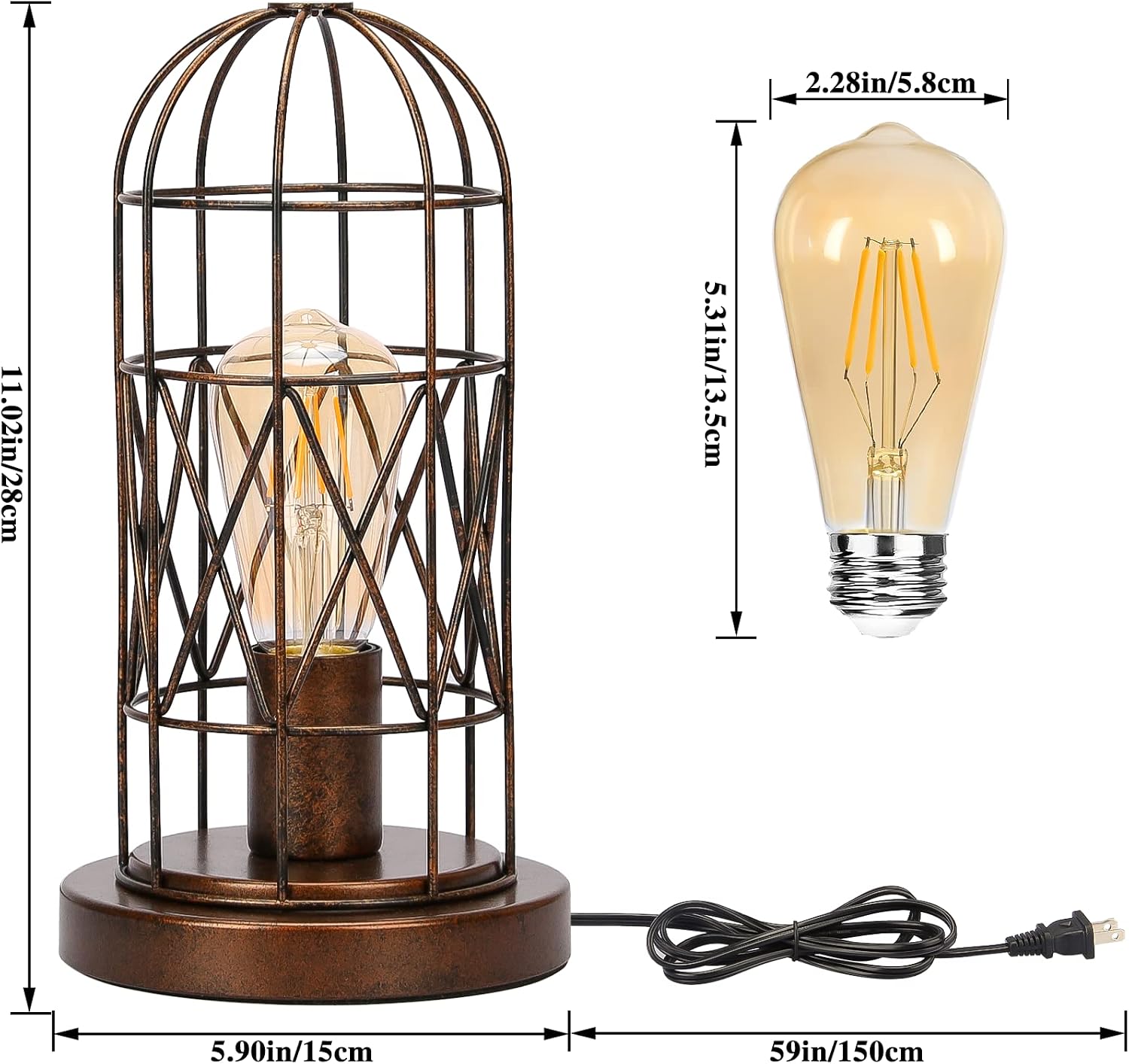 Touch Control Table Lamp, 3 Way Dimmable Lamp, Industrial Bedside Lamp