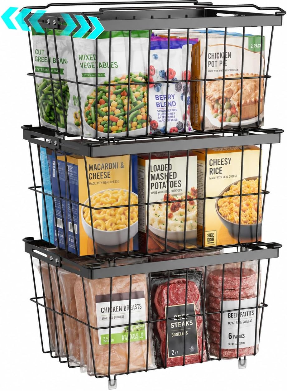 Freezer Organizer Bins - 3 Pack Adjustable Width for 5 to 7 Cu Ft Chest Freezers