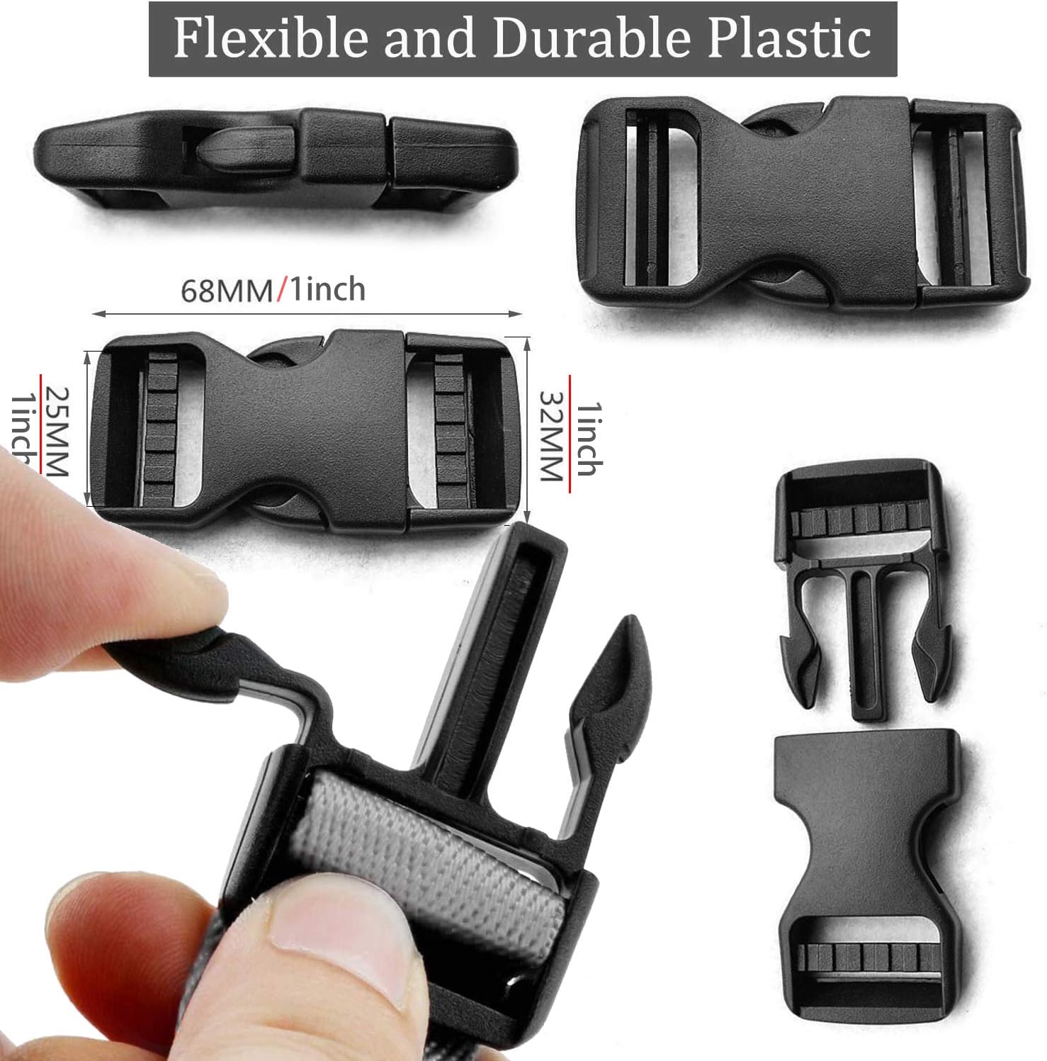 Buckle 1" Wide Inside, Quick Side Release Buckle for 1 inch/25mm Webbing Straps
