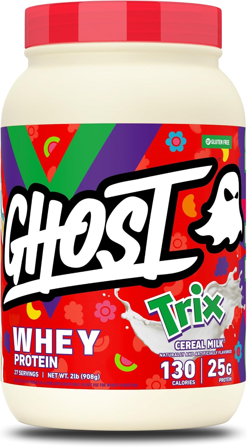 GHOST Whey Protein Powder, Milk Chocolate - 2LB, 25G of Protein | Whey Protein Isolate & Concentrate Blend - Post Workout Nutrition Shake, Smoothies - Soy & Gluten-Free - 2LB Tub, 26 Servings
