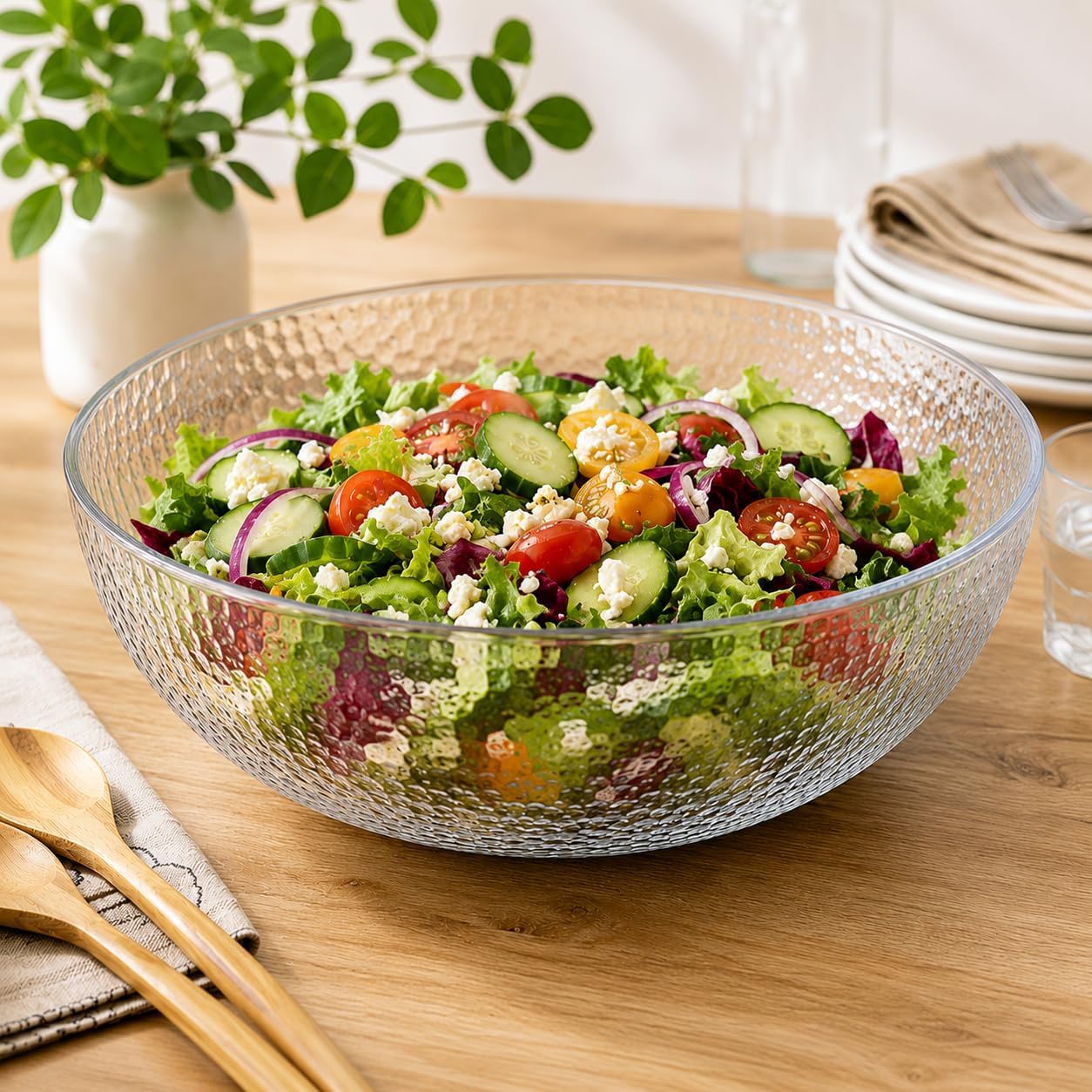 Lillian Collection Stunning Clear Plastic Round Hammered Bowl - 12" (1 Pc.) - Unique Textured Design - Perfect for Parties & Displays