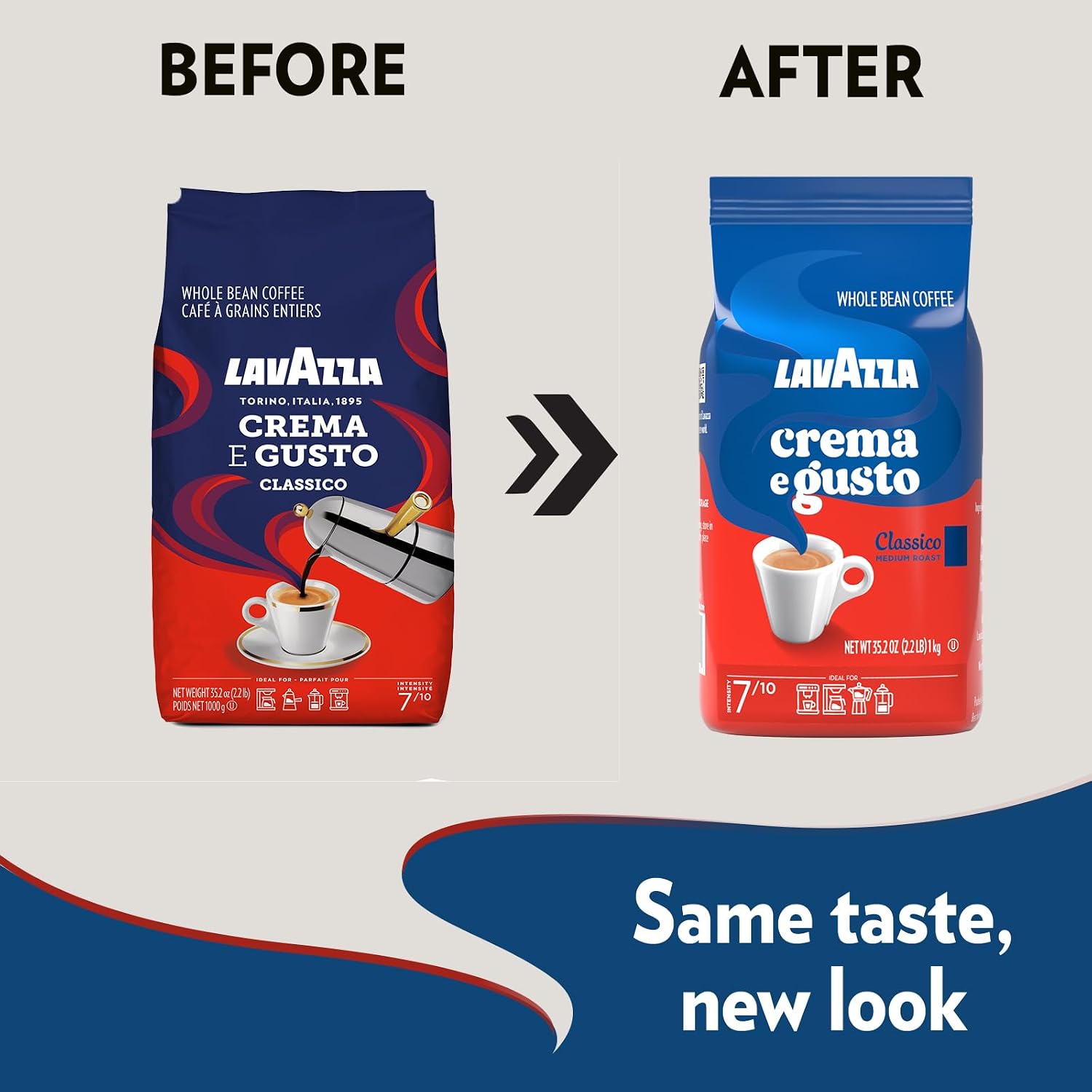 Lavazza Super Crema Whole Bean Coffee, Medium Espresso Roast, Arabica and Robusta Blend, 2.2 lb Bag, Package May Vary (Pack of 1)