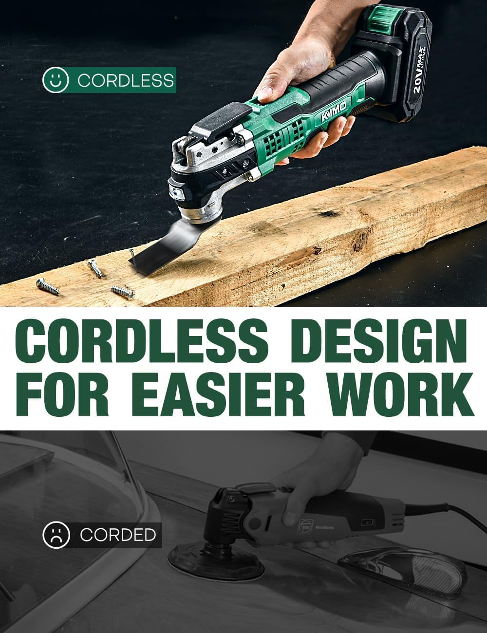 KIMO 20V Cordless Oscillating Tool Kit with 26-Pcs Accessories, Max 21000 OPM, 6 Variable Speed & 3° Oscillating Angle