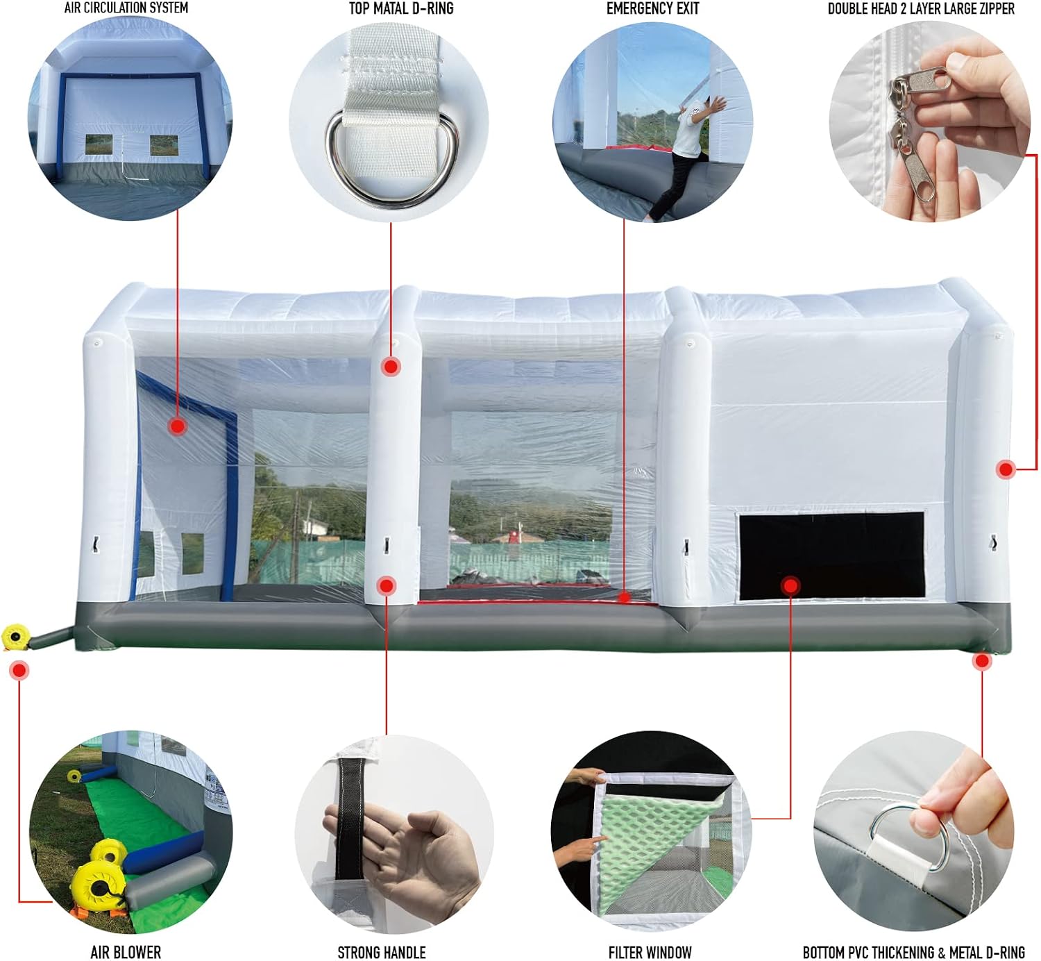 GORILLASPRO Inflatable Paint Booth 26x15x10Ft, Inflatable Spray Booth with (750W + 950W) Blowers, Upgrade Air Filter System Environment Friendly