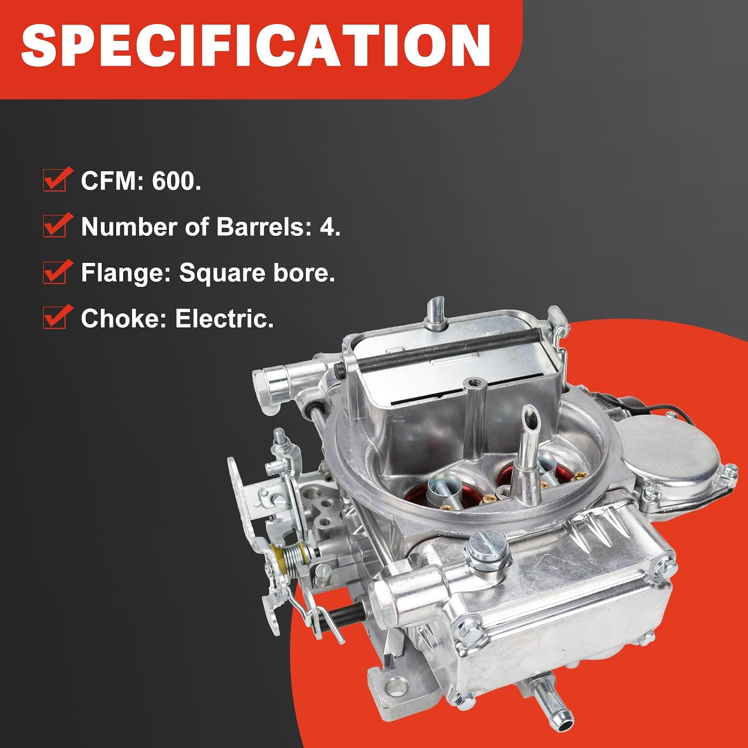 USTAR BR-67270 Carburetor Compatible with Holley Quick Fuel Brawler Carburetor 600 CFM 4 Barrel Square Bore Vacuum Secondaries with Electric Choke