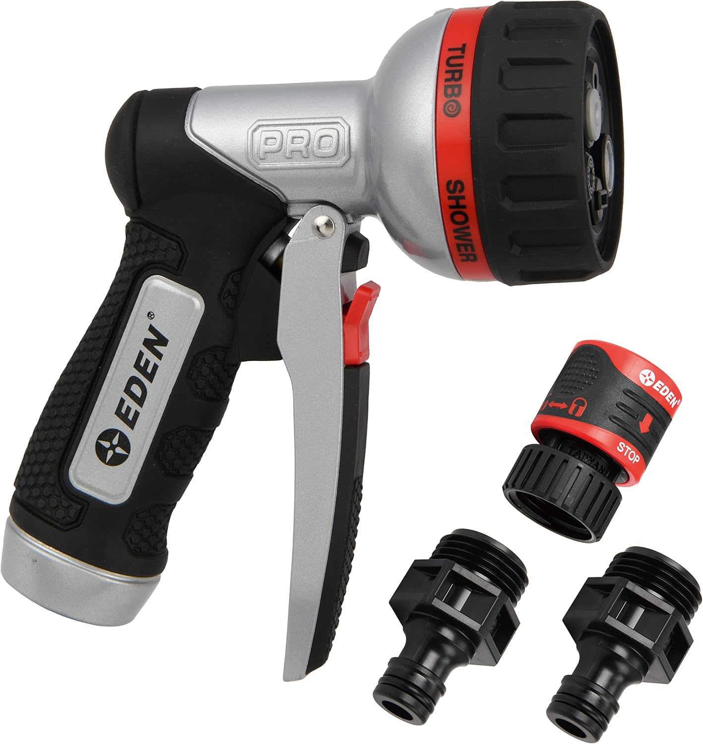 Eden Metal 7-Pattern Hose Nozzle: Thumb Control, Heavy-Duty Zinc Alloy
