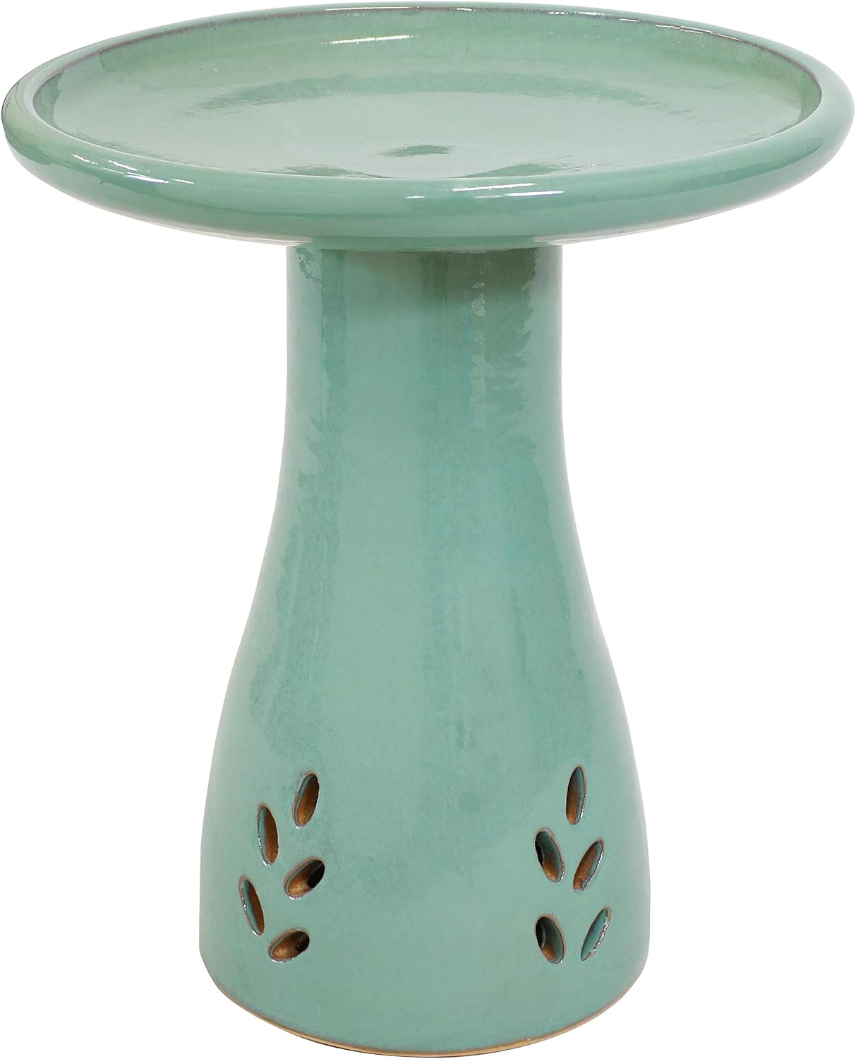 Sunnydaze Hand-Painted Ceramic Outdoor Bird Bath for Garden, 21” H, Seafoam