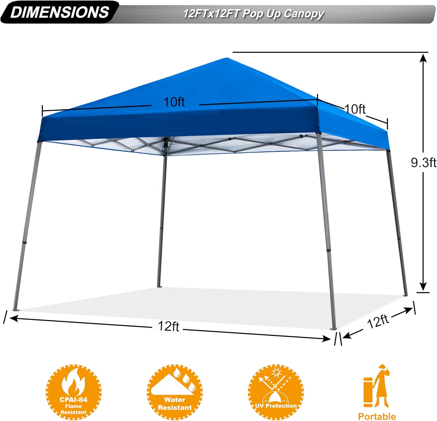 ABCCANOPY 11x11 Pop Up Canopy Tent, Stable Slant Leg Outdoor Shade, Black