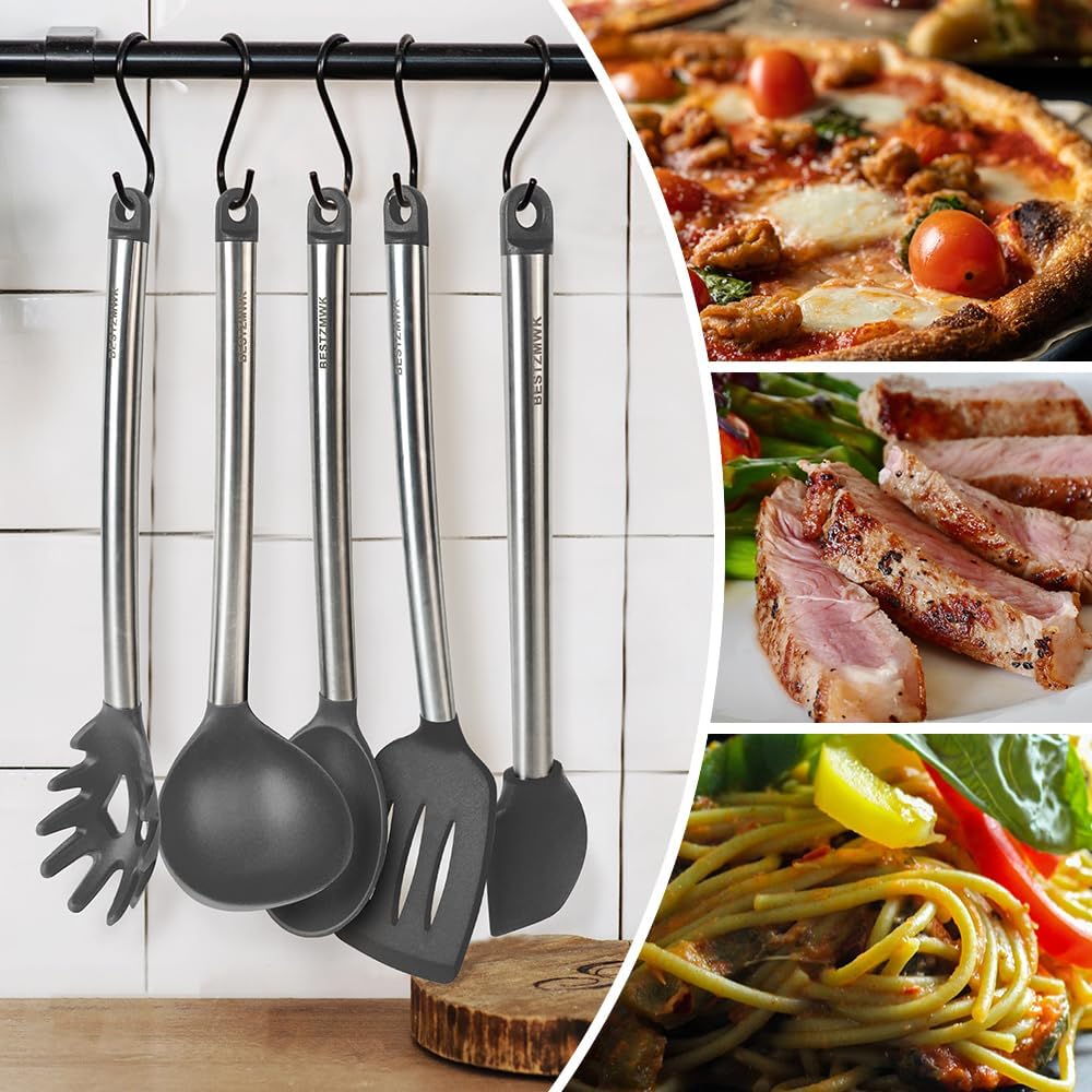 Kitchen Utensil Set-Silicone Cooking Utensils-33 Kitchen Gadgets & Spoons for Nonstick Cookware-Silicone and Stainless Steel Spatula Set-Best