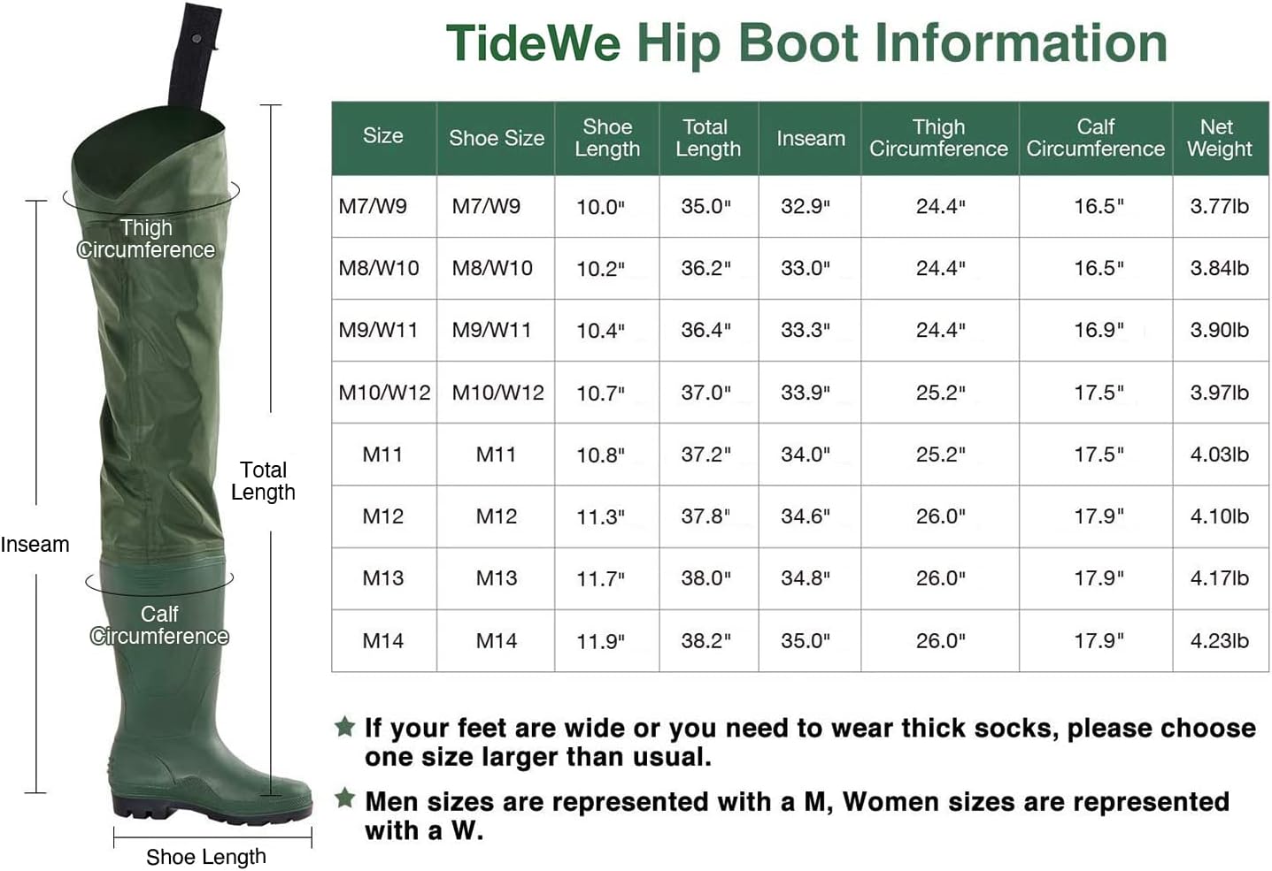 TIDEWE Fishing Hip Waders, Lightweight Hip Boots for Men Women | Waterproof 420D 2-Ply Nylon/PVC, Hunting Bootfoot Waders, Boot Hanger Included