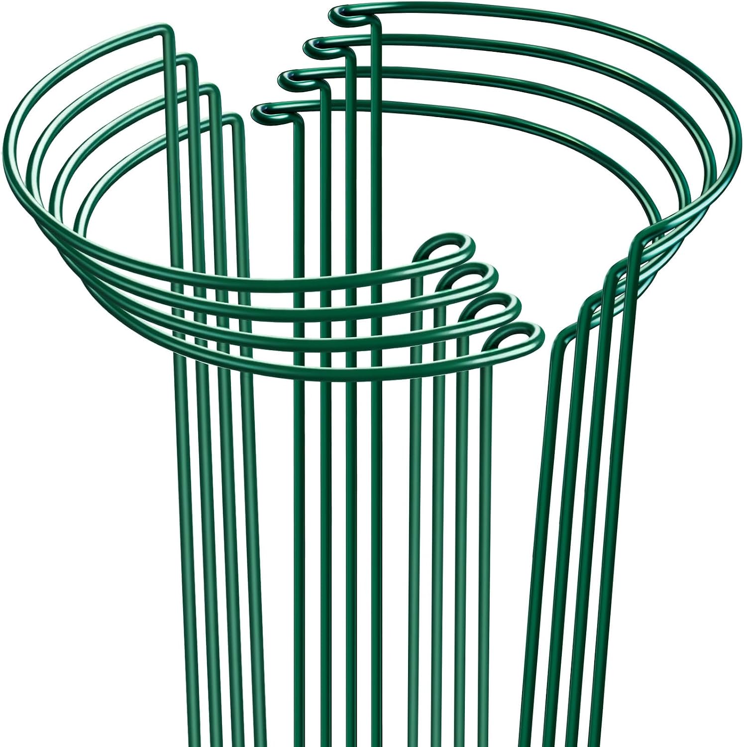 HiGift 8 Pack Plant Support Stakes, Half Round Metal Garden Plant Stake Indoor Peony Cages and Supports, Green Plant Support Ring Border for Tomato