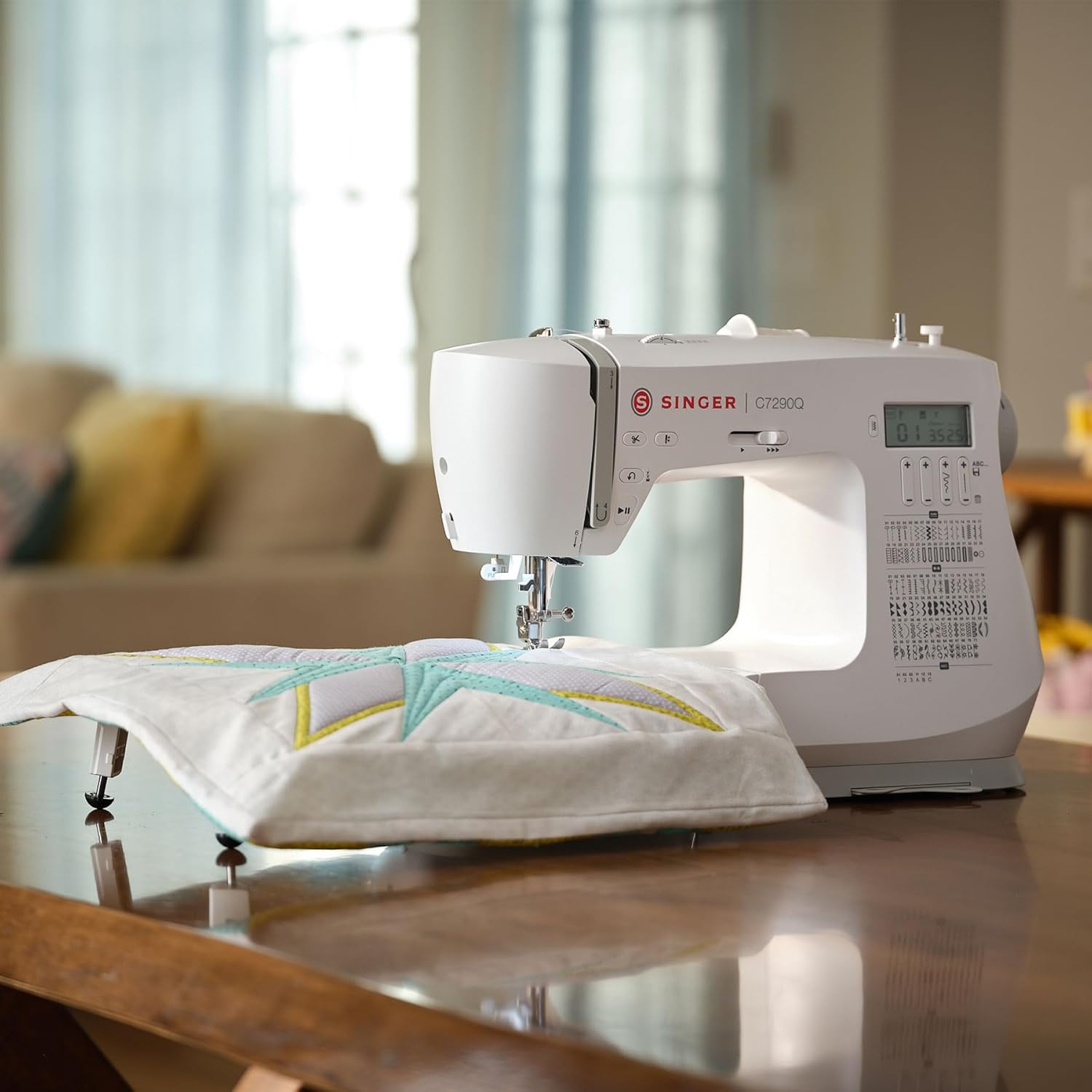 SINGER® Quantum Stylist 9960 Computerized Sewing & Quilting Machine | Hard case, extension table, 13 presser feet included, 600 stitches, 5 fonts, LED light, metal frame, 13 one-step buttonholes