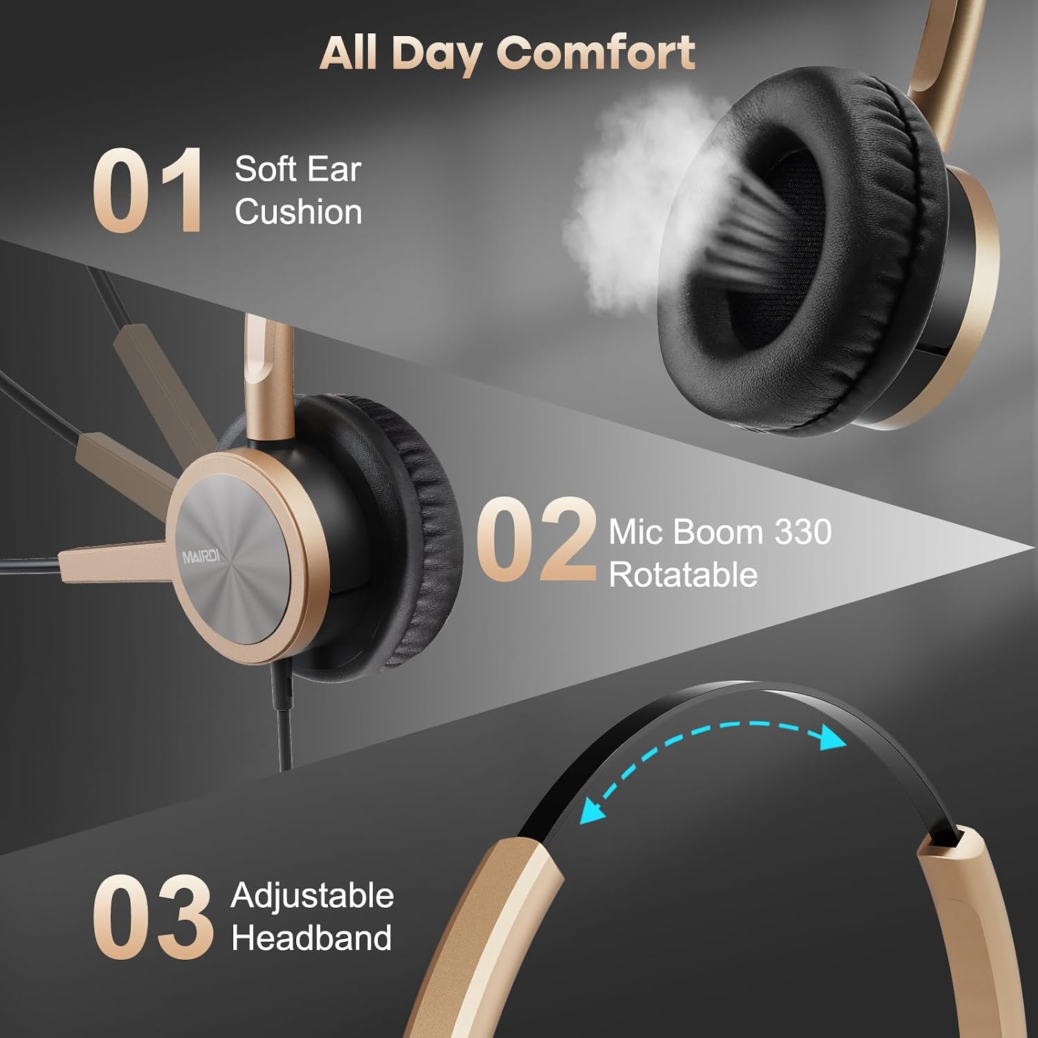 MAIRDI Phone Headset with RJ9 & 3.5mm Jacks for Call Center Office Deskphone Cell Phone PC Laptop