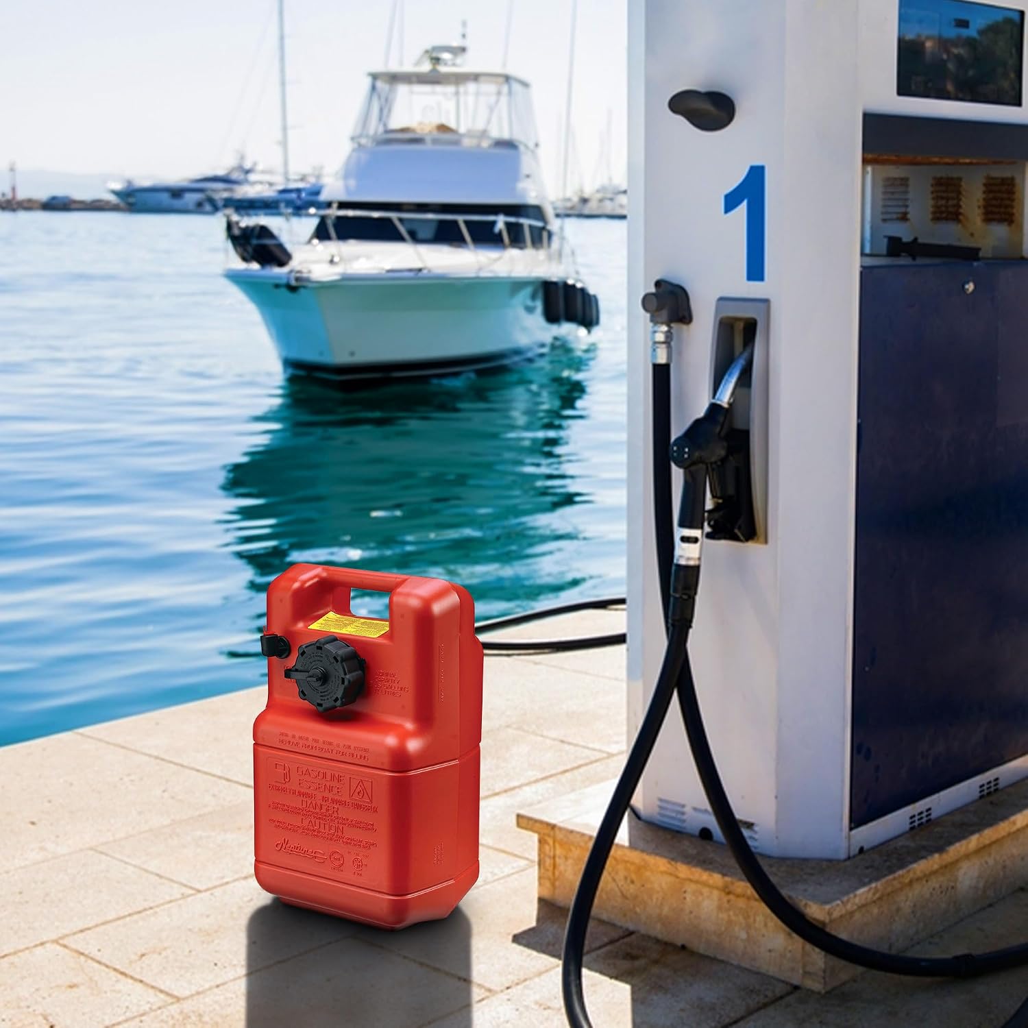 Scepter 6 Gallon Portable Marine Gas Can, Boat Fuel Tank with Top Handle | Underseat Design, 2-Way Vented Cap, Built-In Fuel Gauge and Pick-Up, EPA & CARB Compliant, 19.3"L x 12.2"W x 10.2"H (10511)